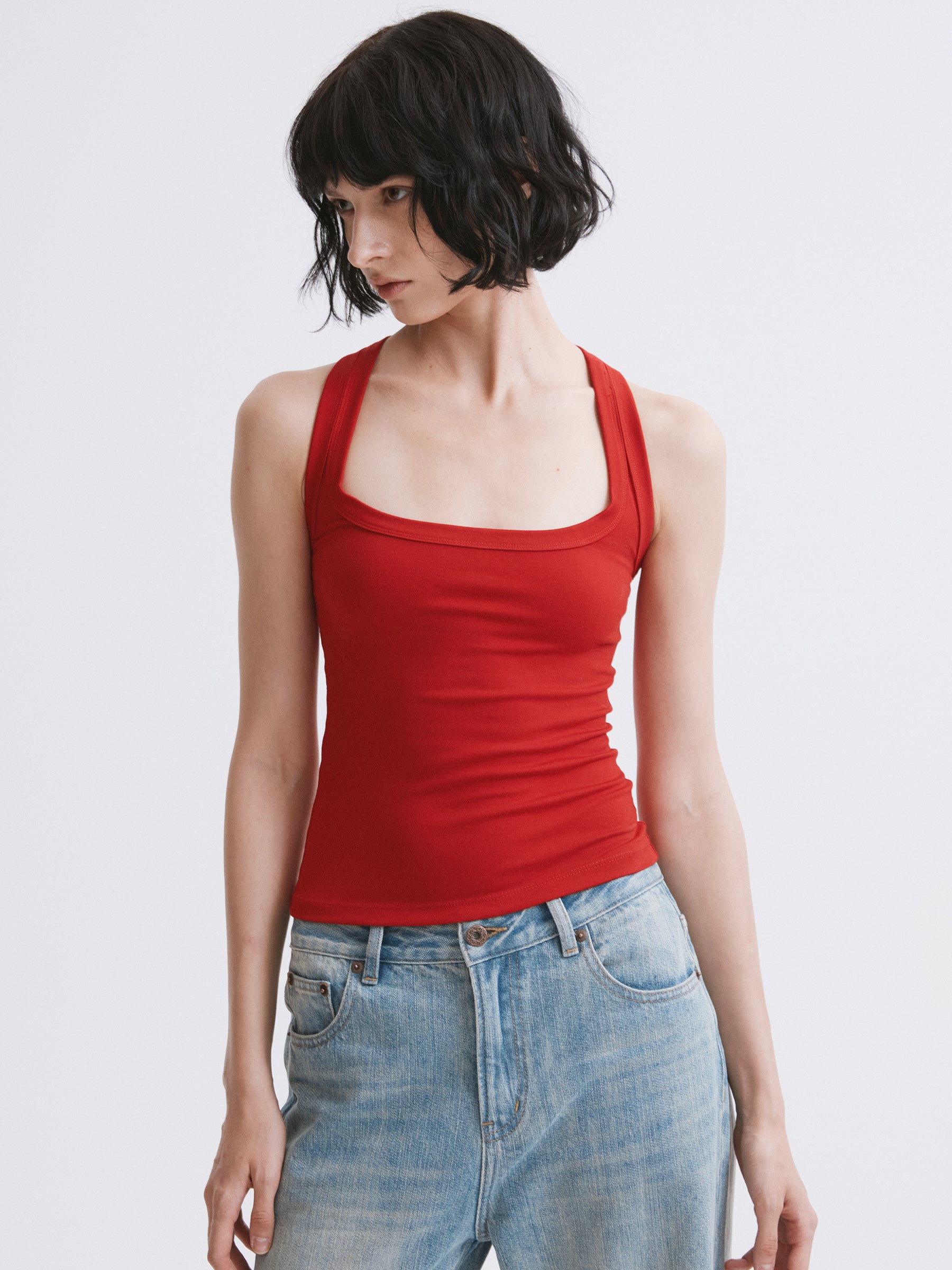Essential Fitted Racerback Tank Red