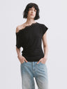 Off-Shoulder Lace Trim T-Shirt Black