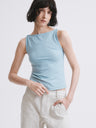 Off-Shoulder Fitted Tank Top Blue