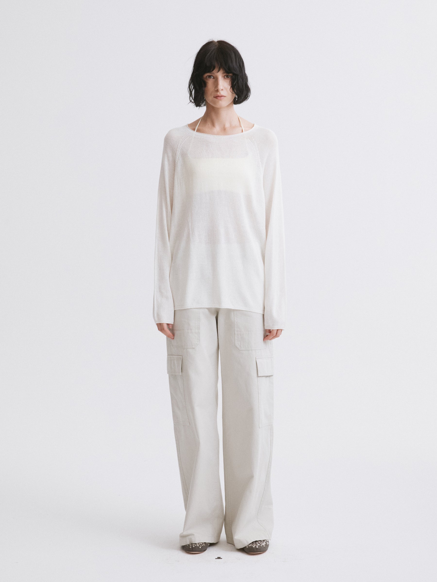Triacetate Knit Cover-Up / Triacetate Knit Mesh Top Off-white