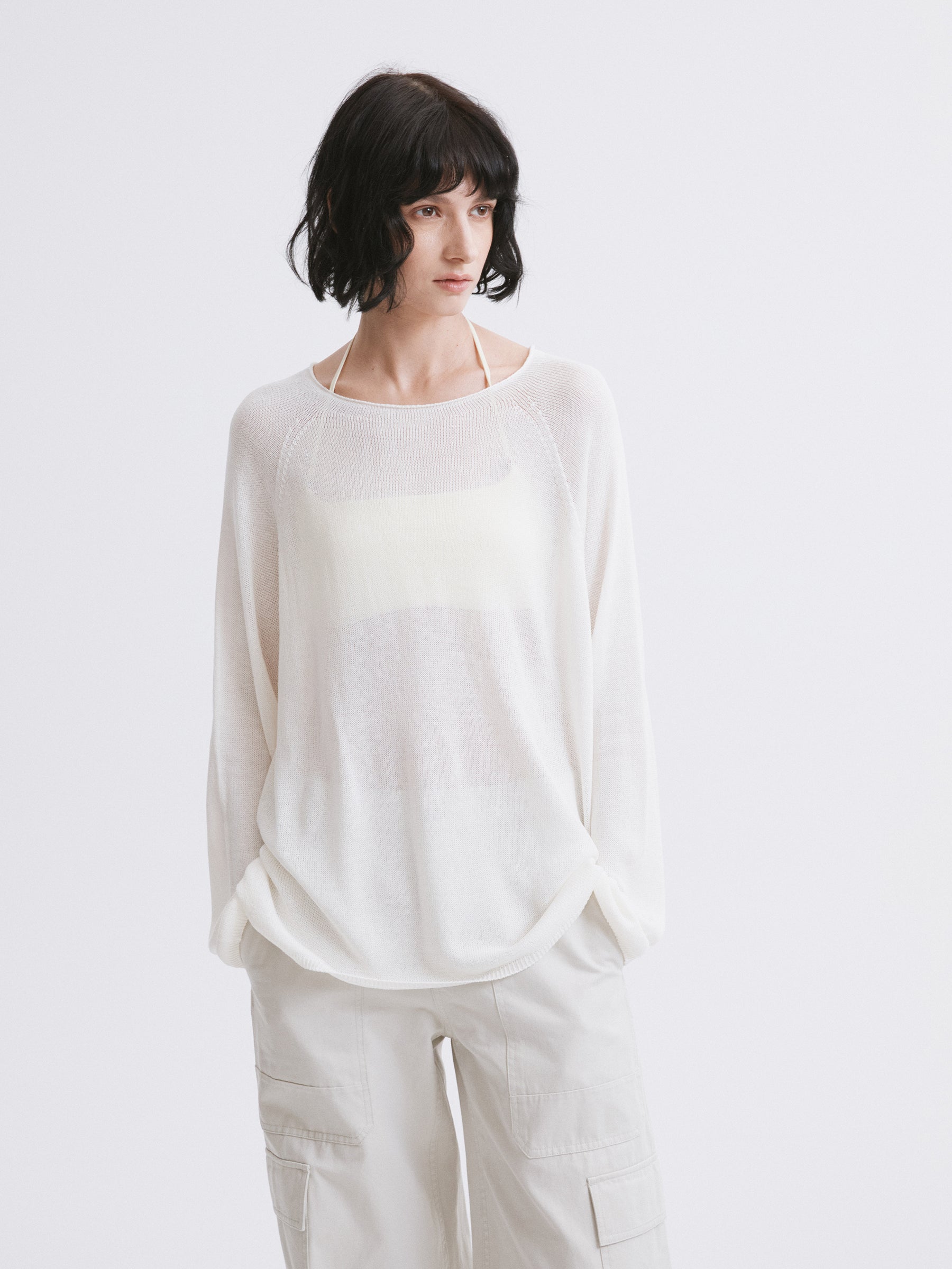 Triacetate Knit Cover-Up / Triacetate Knit Mesh Top Off-white