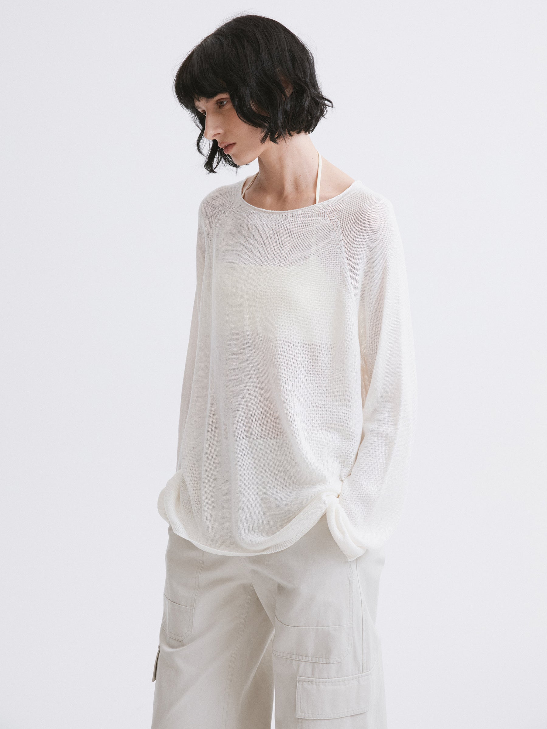 Triacetate Knit Cover-Up / Triacetate Knit Mesh Top Off-white