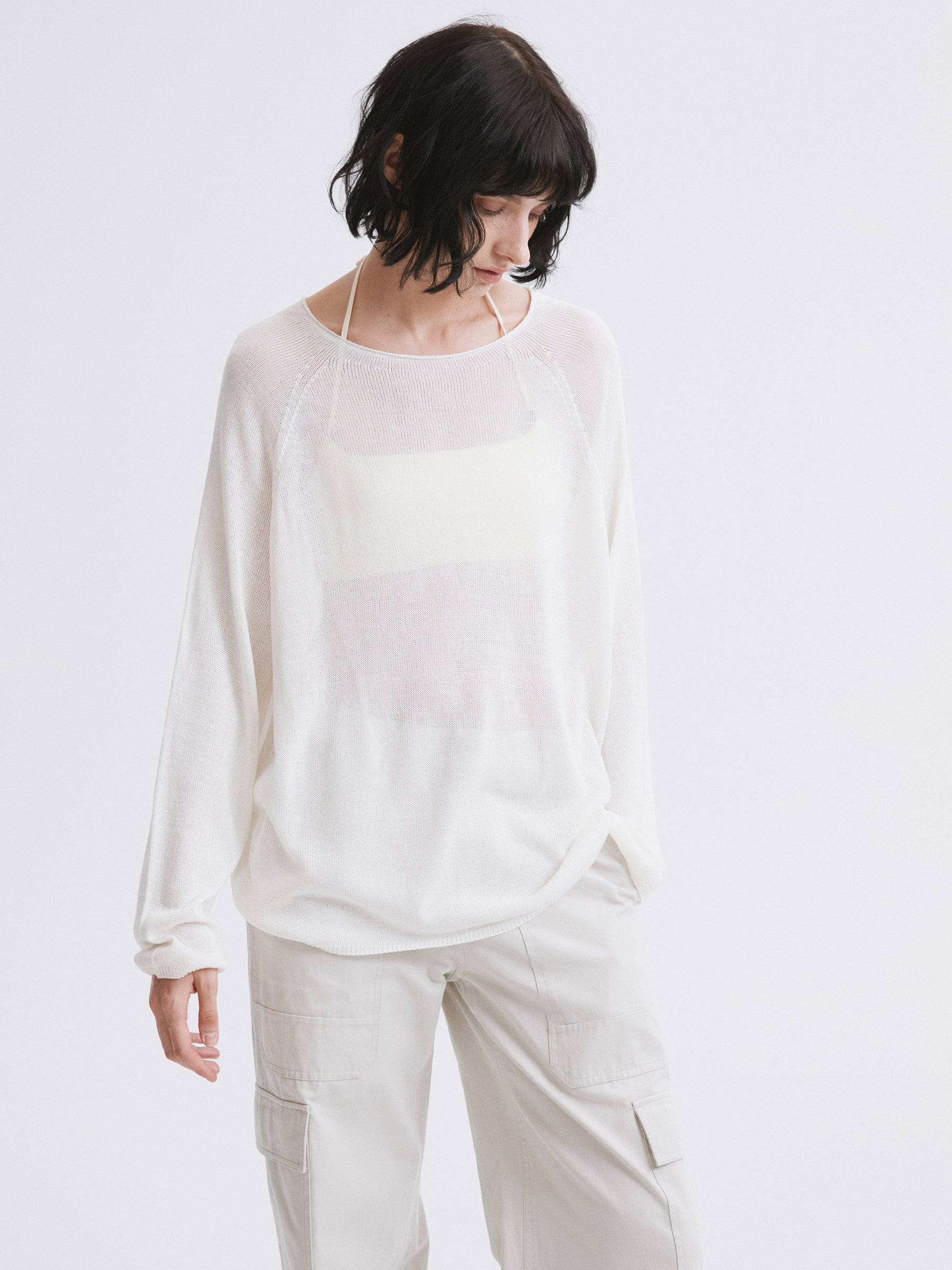 Triacetate Knit Cover-Up / Triacetate Knit Mesh Top Off-white