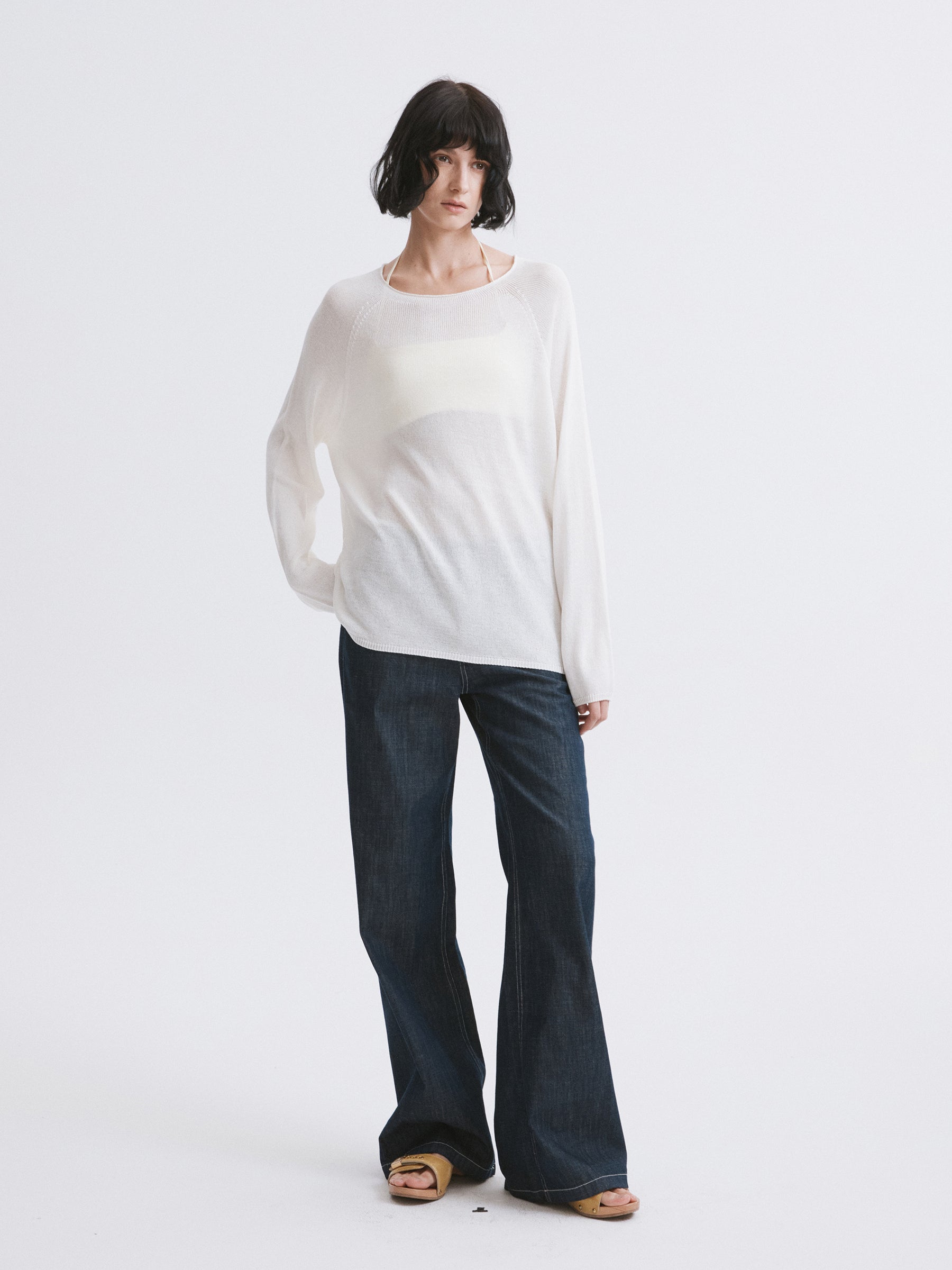 Triacetate Knit Cover-Up / Triacetate Knit Mesh Top Off-white