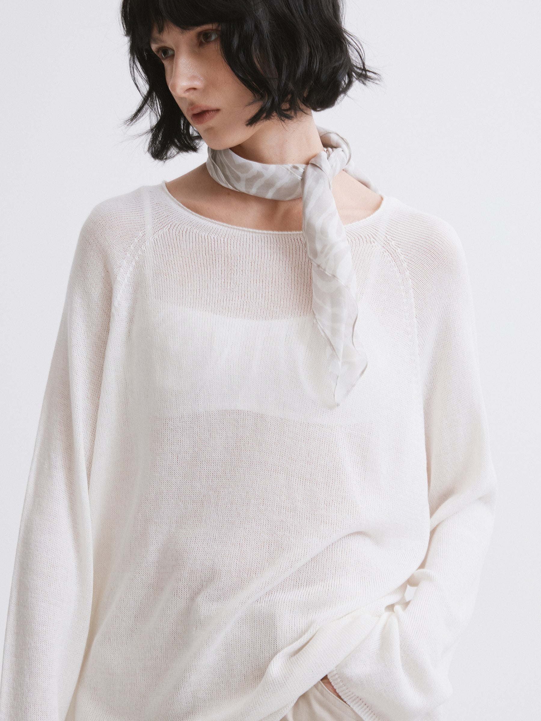 Triacetate Knit Cover-Up / Triacetate Knit Mesh Top Off-white
