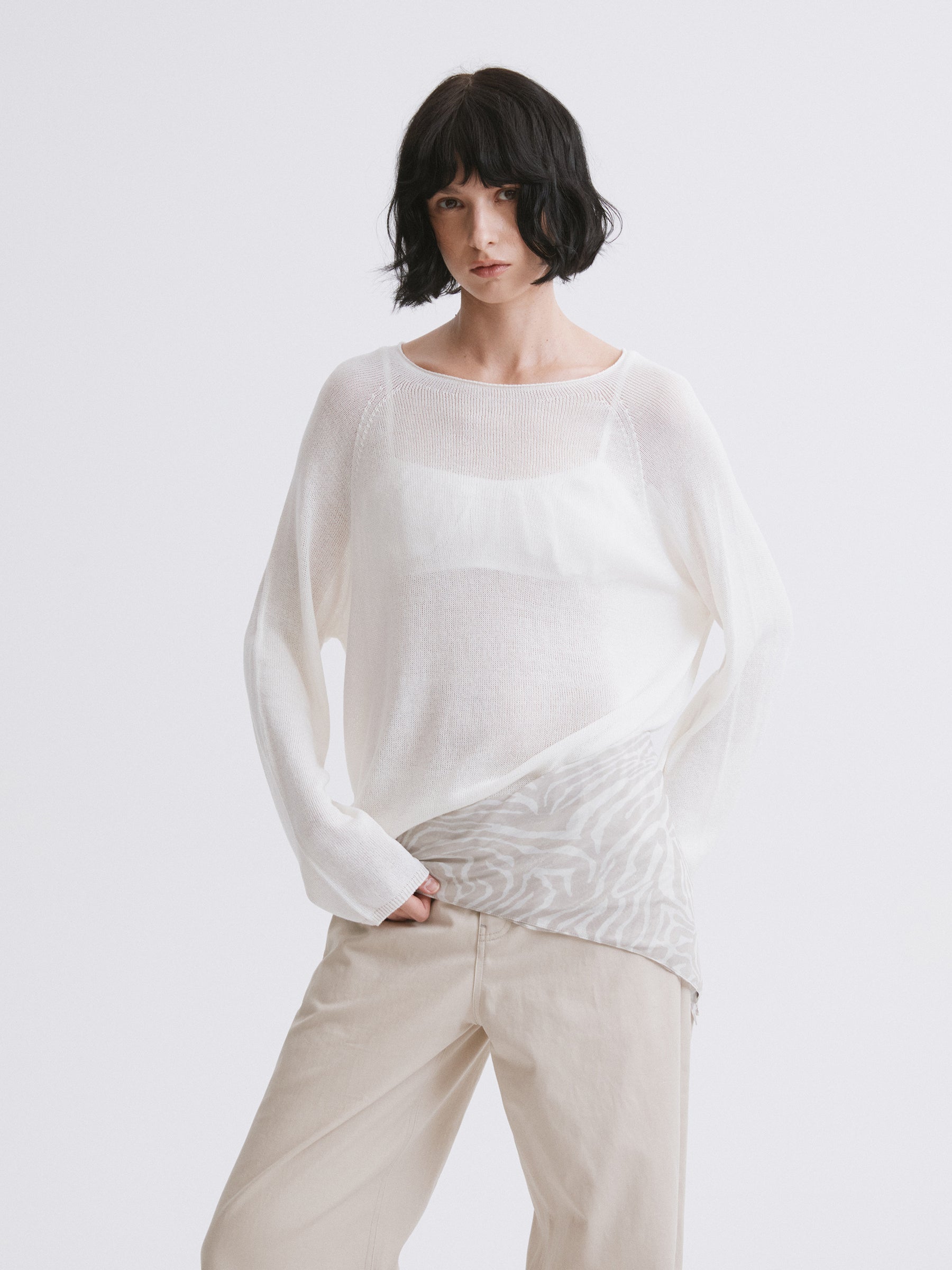 Triacetate Knit Cover-Up / Triacetate Knit Mesh Top Off-white