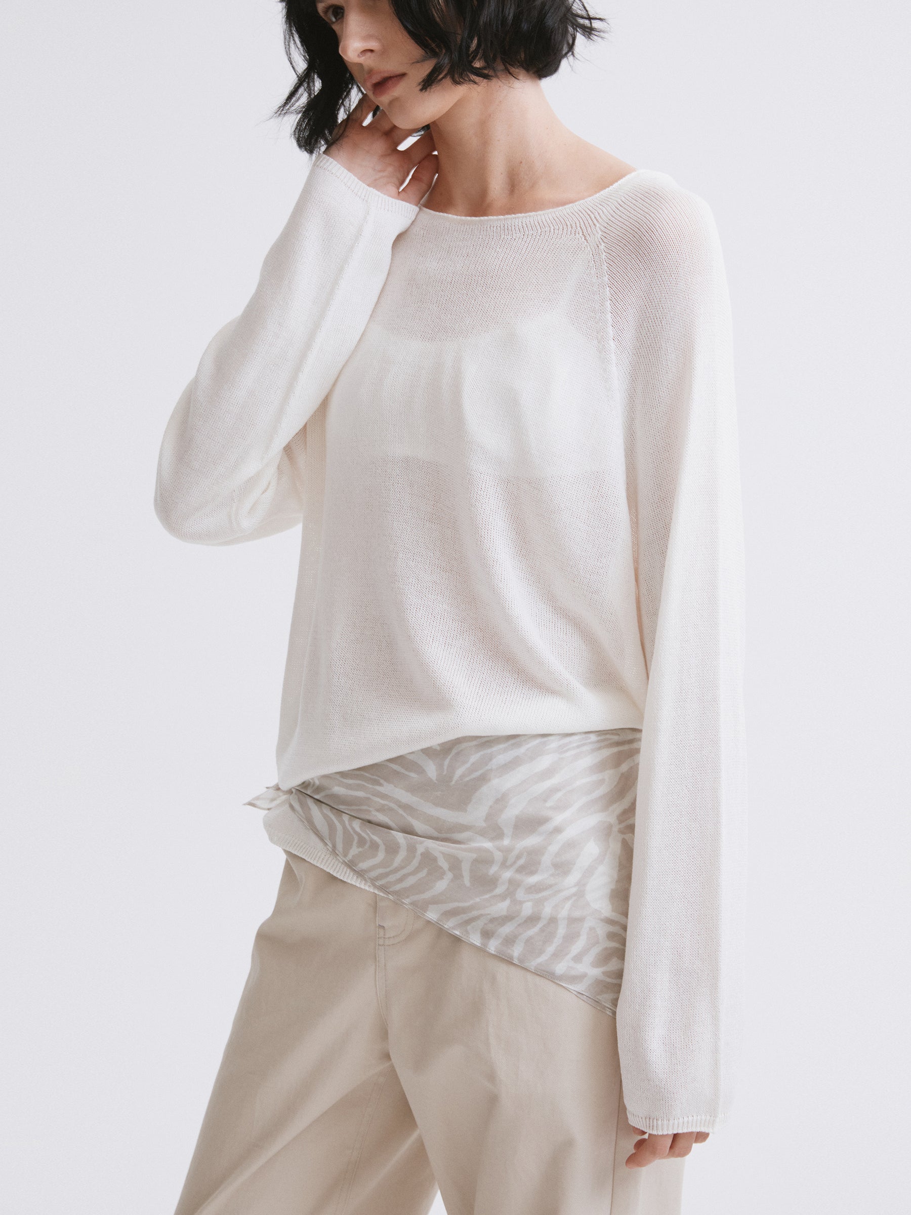 Textured Print Silk Scarf Khaki