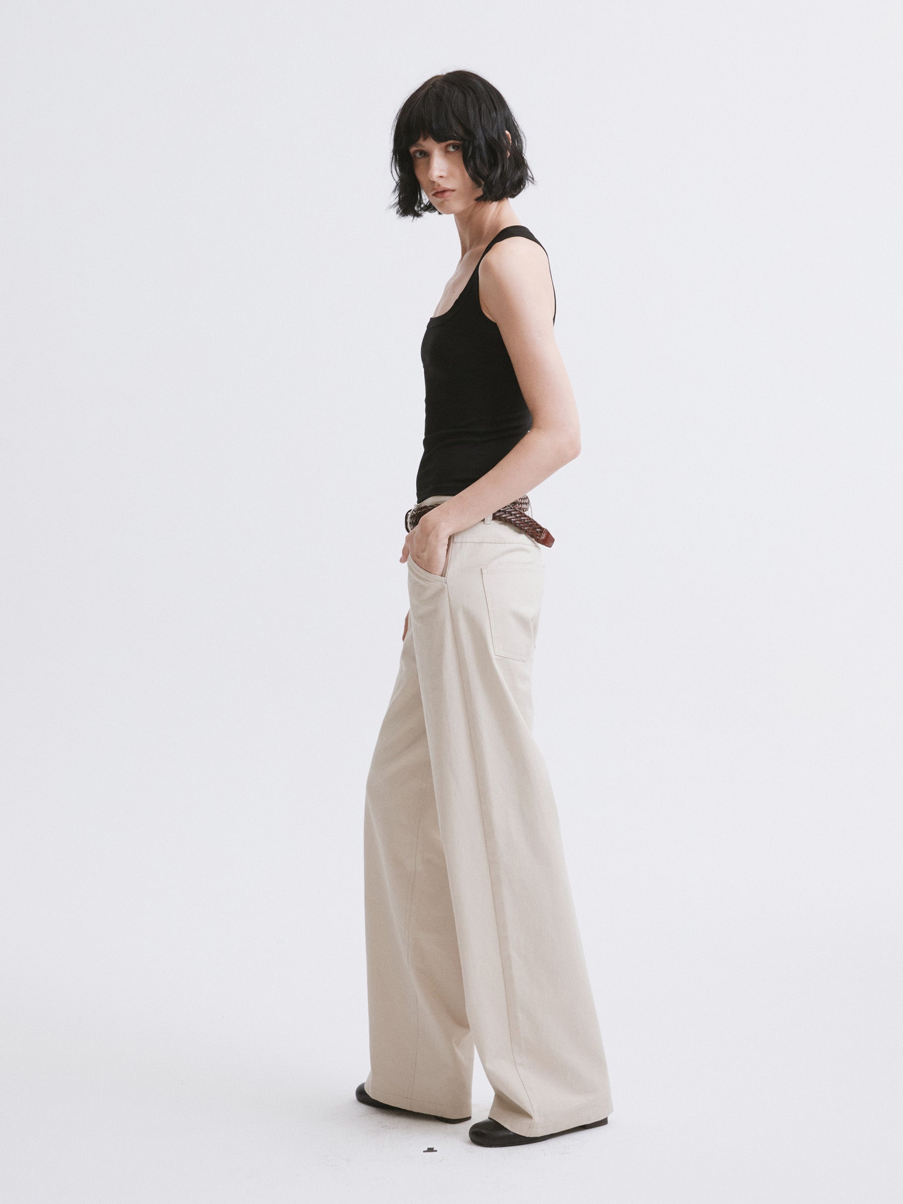 Mid-Low Rise Straight-Leg Basic Casual Pants Khaki