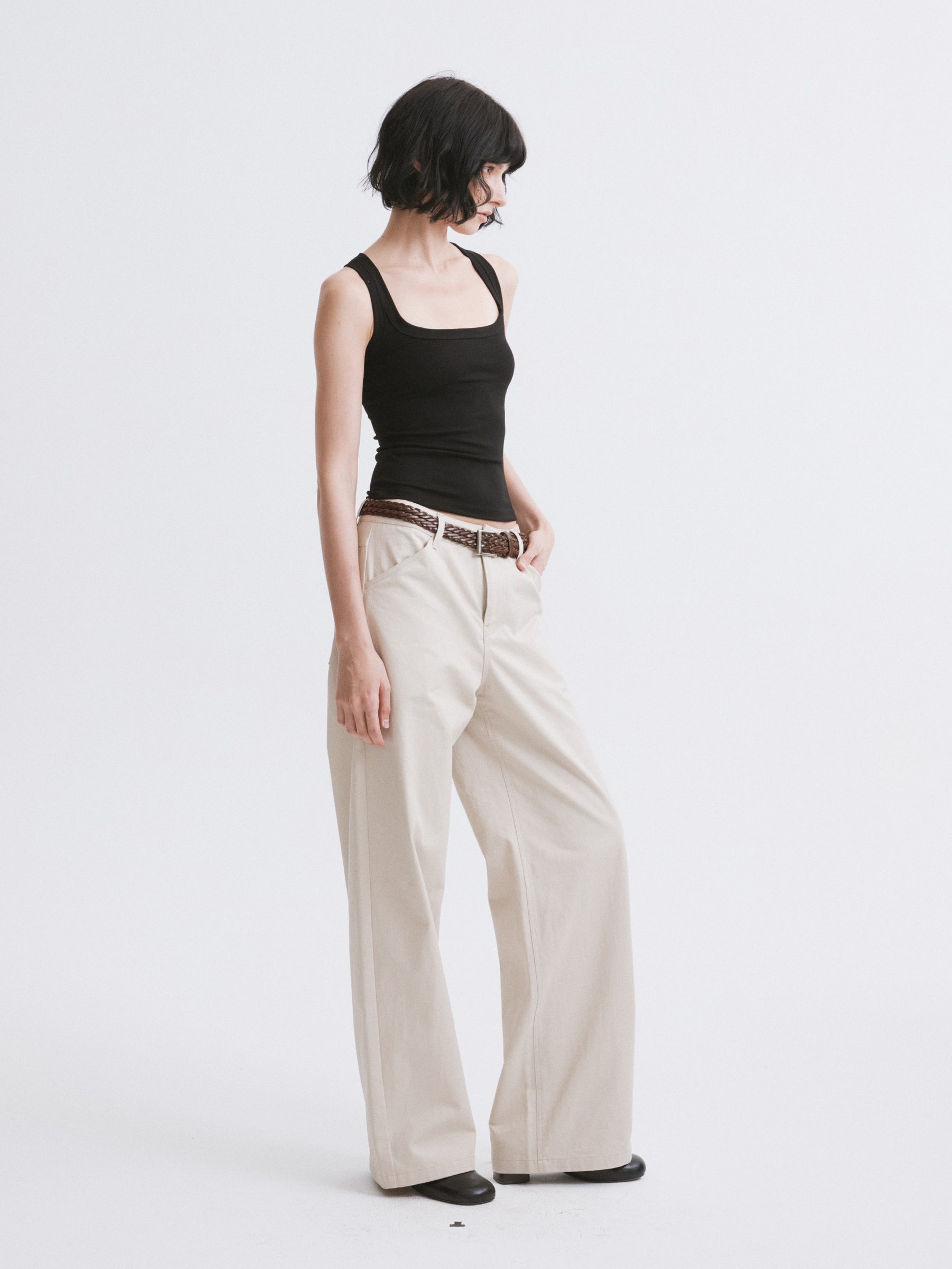 Mid-Low Rise Straight-Leg Basic Casual Pants Khaki
