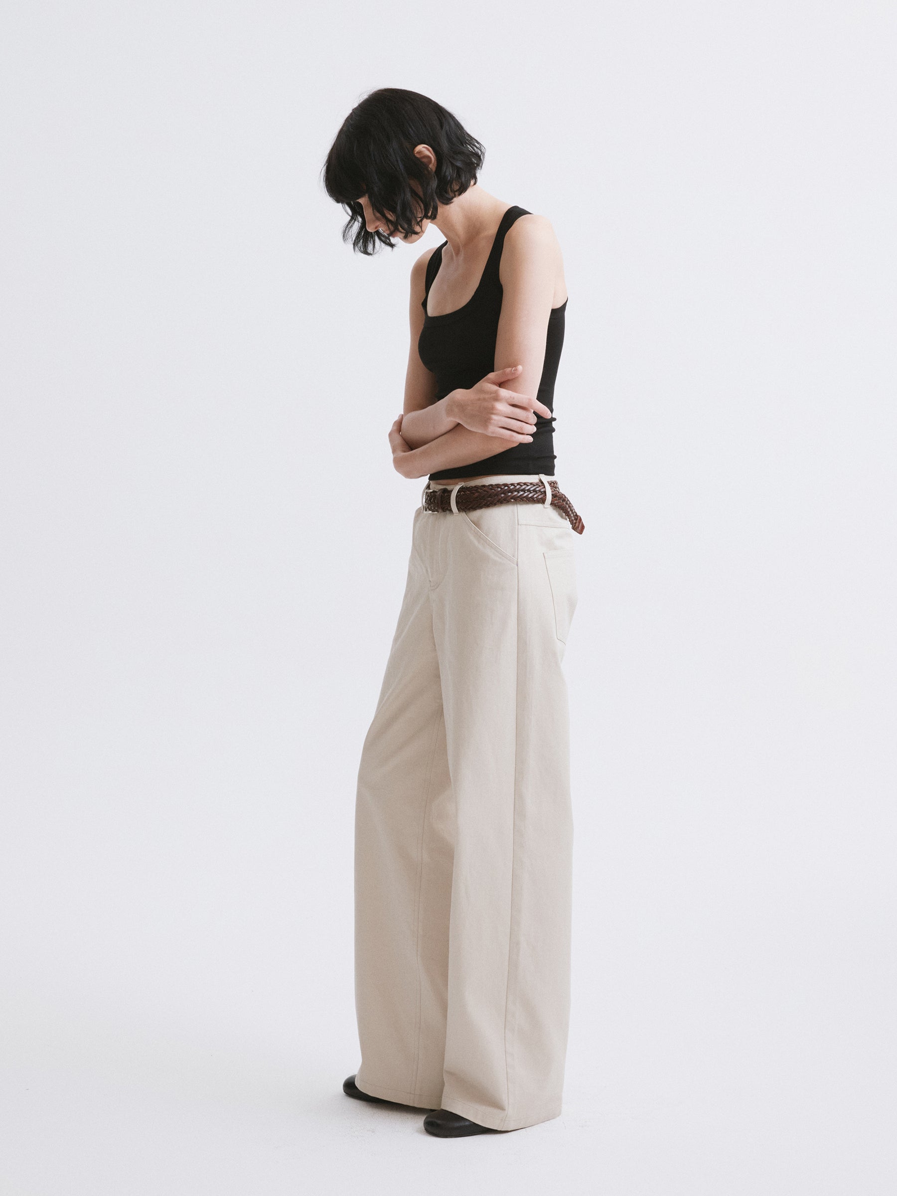 Mid-Low Rise Straight-Leg Basic Casual Pants Khaki