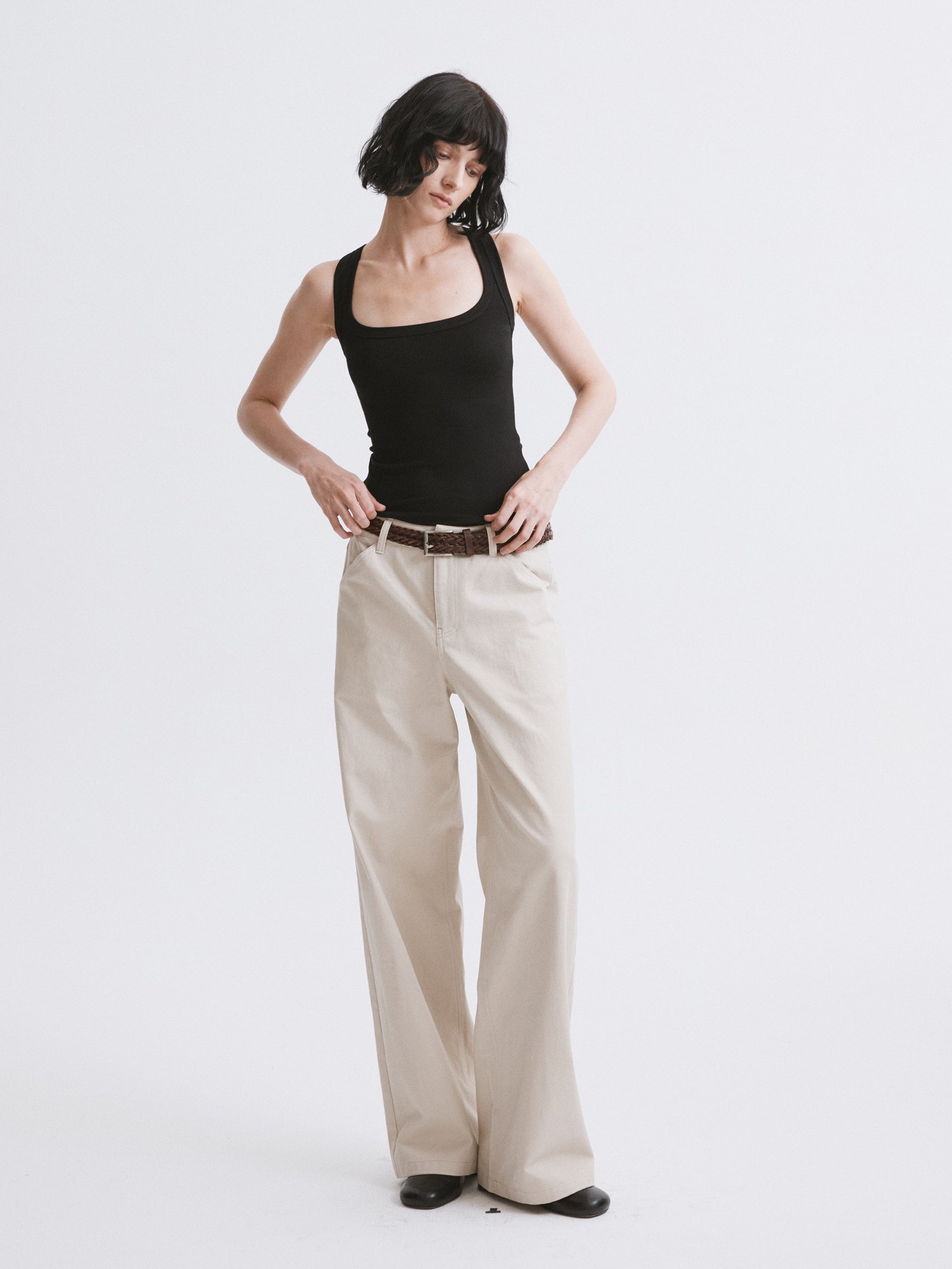 Mid-Low Rise Straight-Leg Basic Casual Pants Khaki