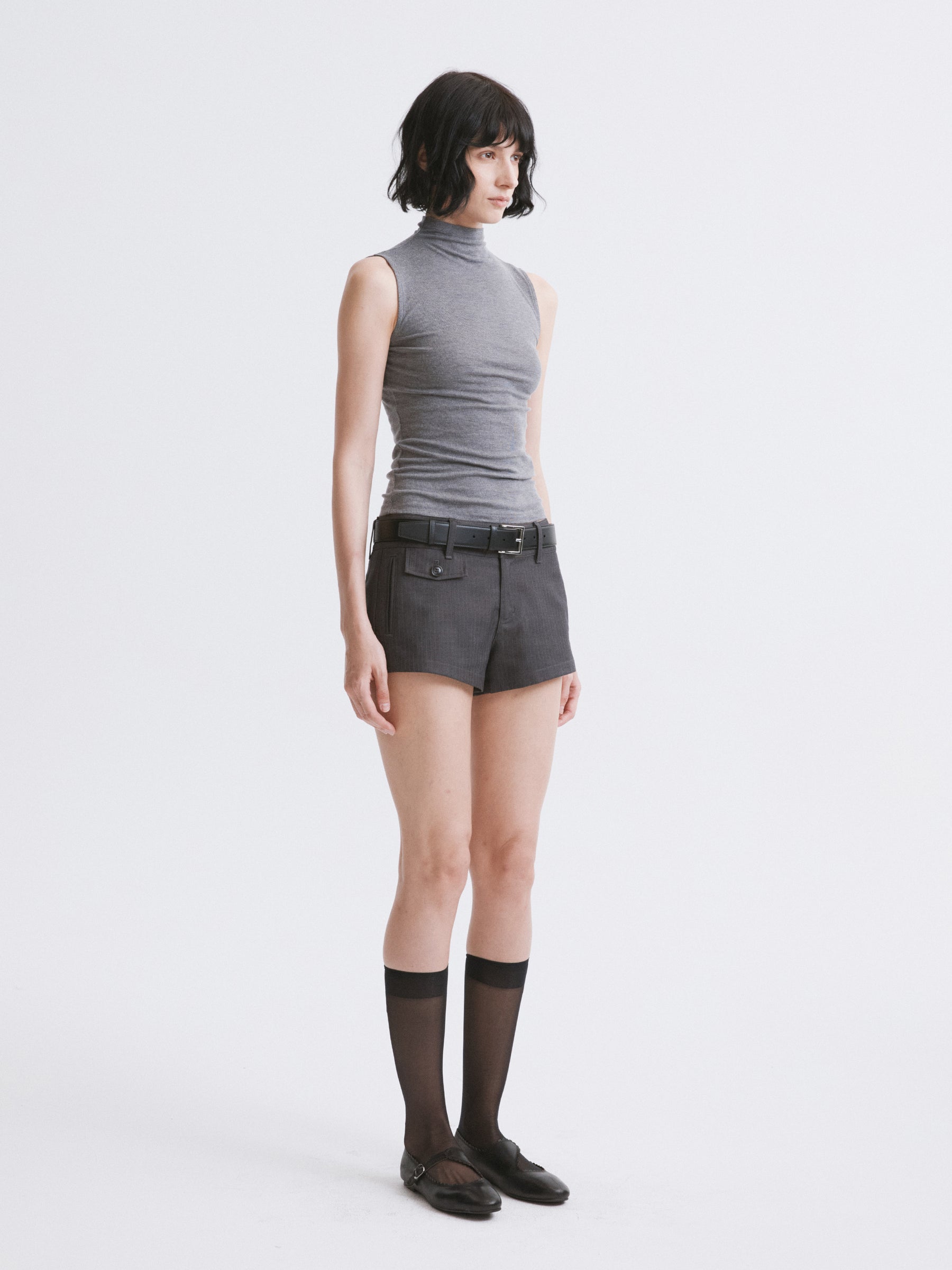 Mock Neck Knit Tank Top Gray
