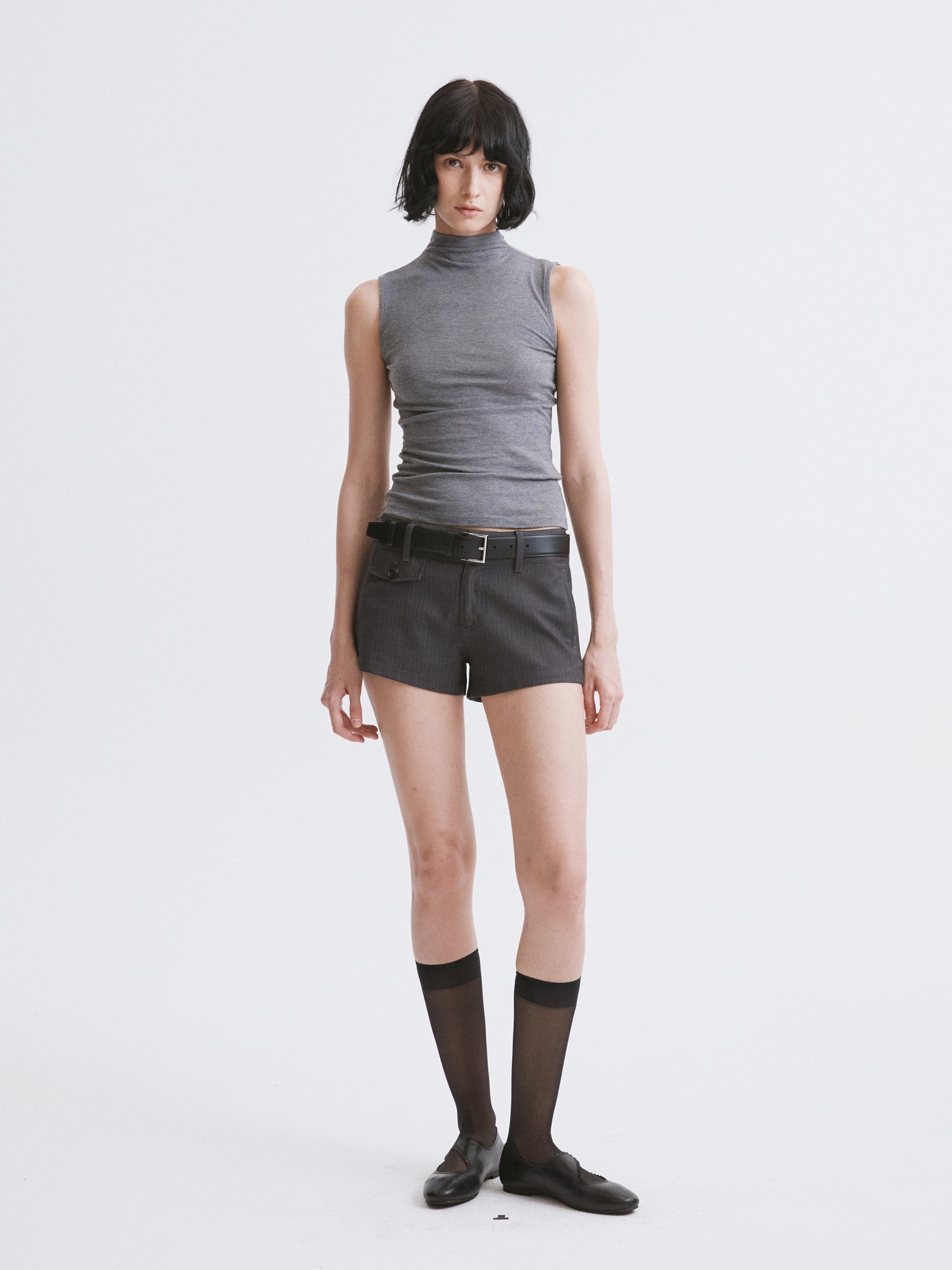 Mock Neck Knit Tank Top Gray