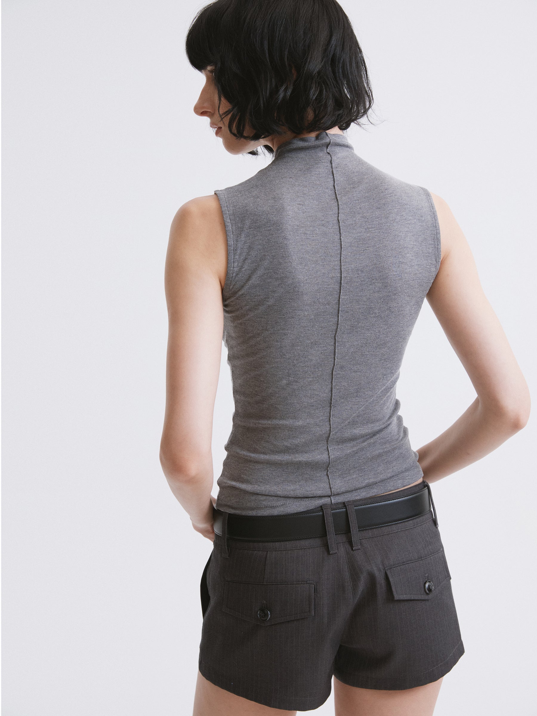 Mock Neck Knit Tank Top Gray