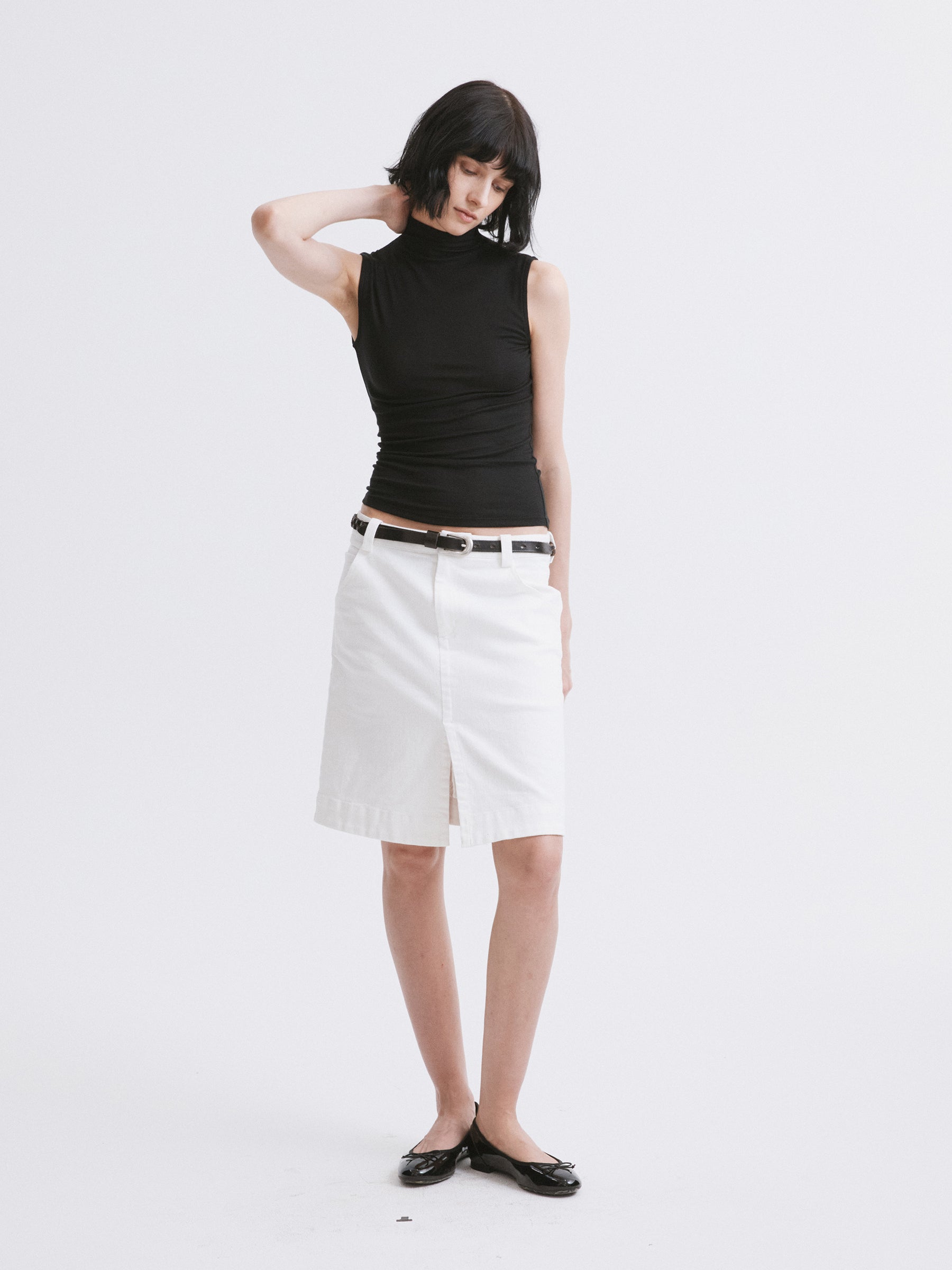 Mock Neck Knit Tank Top Black