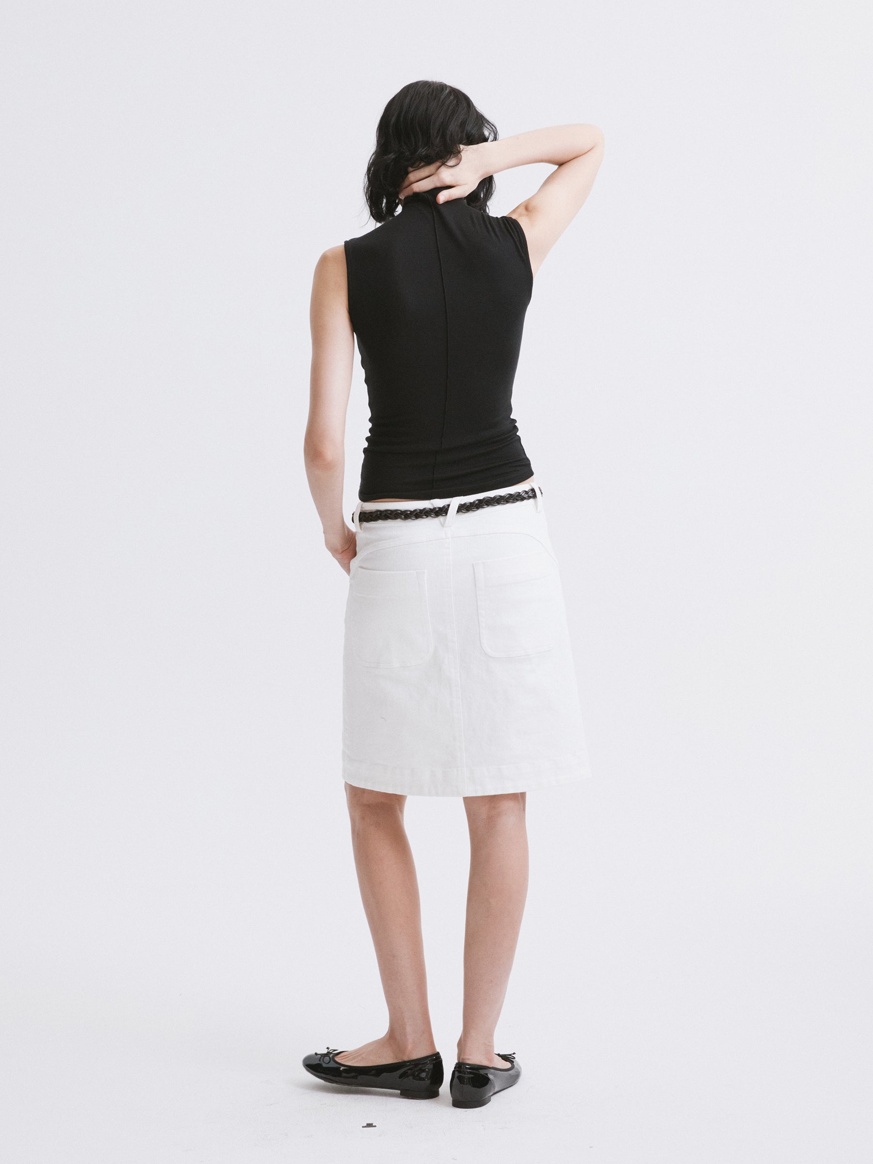Mock Neck Knit Tank Top Black