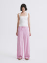 Mid-Rise Half-Elastic Waist Casual Pants Pinkish purple