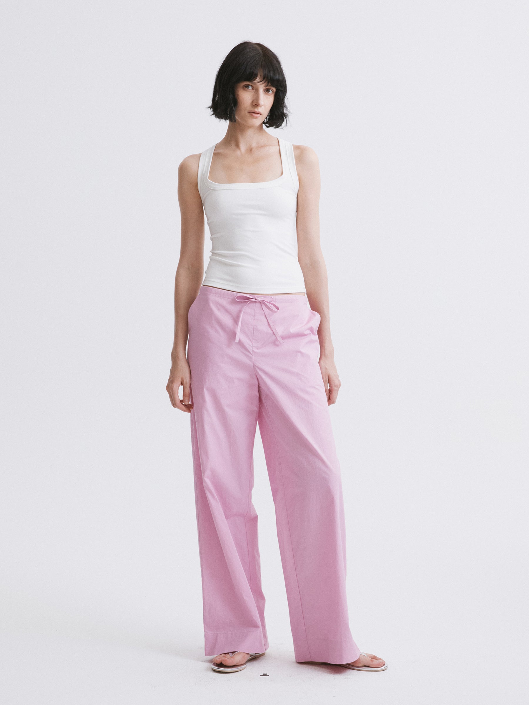 Mid-Rise Half-Elastic Waist Casual Pants Pinkish purple