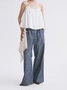 Elastic Waist Hemp Casual Pants Blue