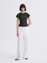 Mid-Rise Half-Elastic Waist Casual Pants Off-white