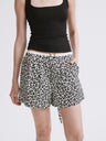 Elastic Waist Leopard Print Relaxed Double-Pleat Shorts White