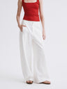 Mid-Rise Wide-Leg Casual Pants with Raw Hem White