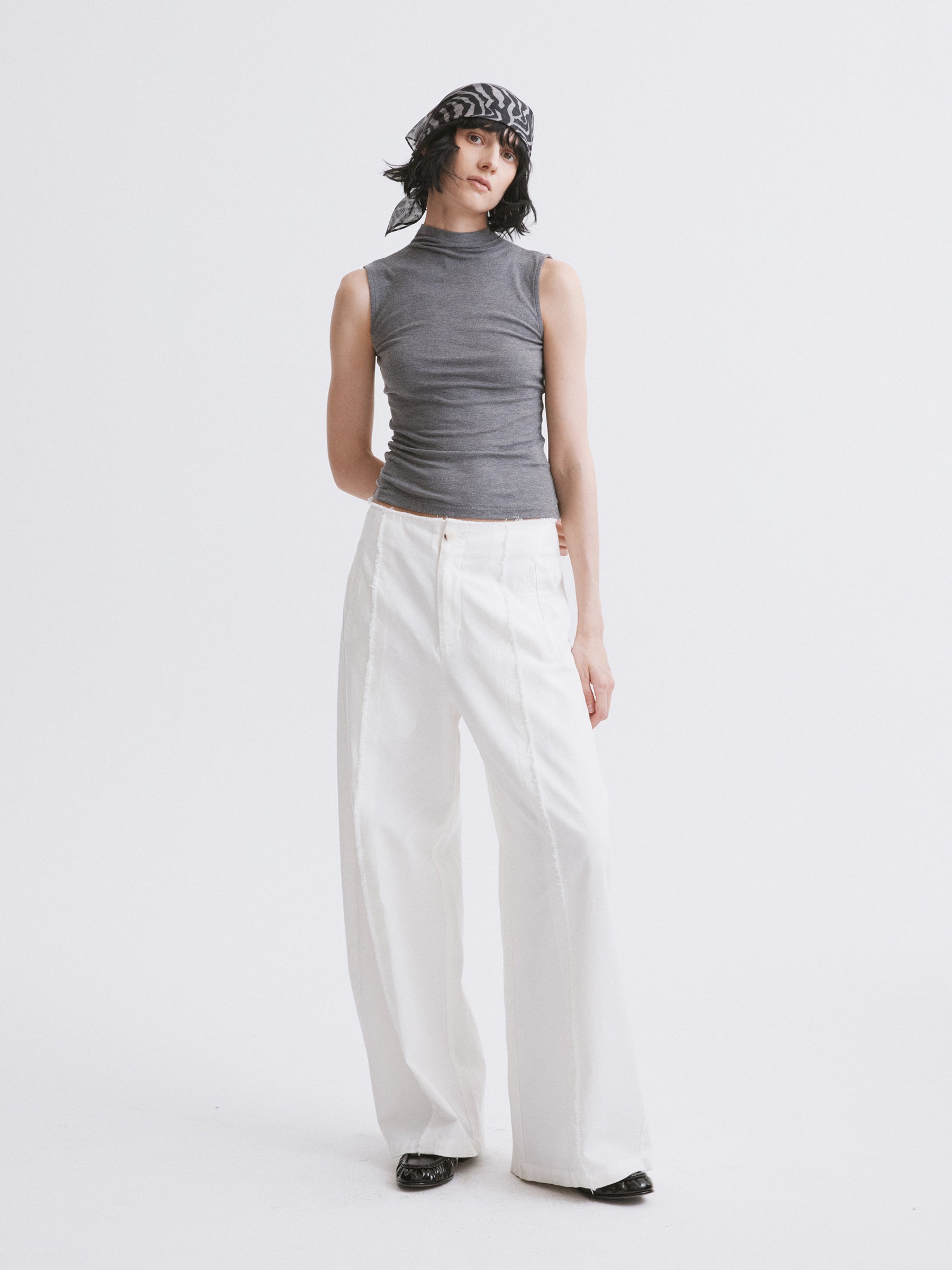 Mock Neck Knit Tank Top Gray