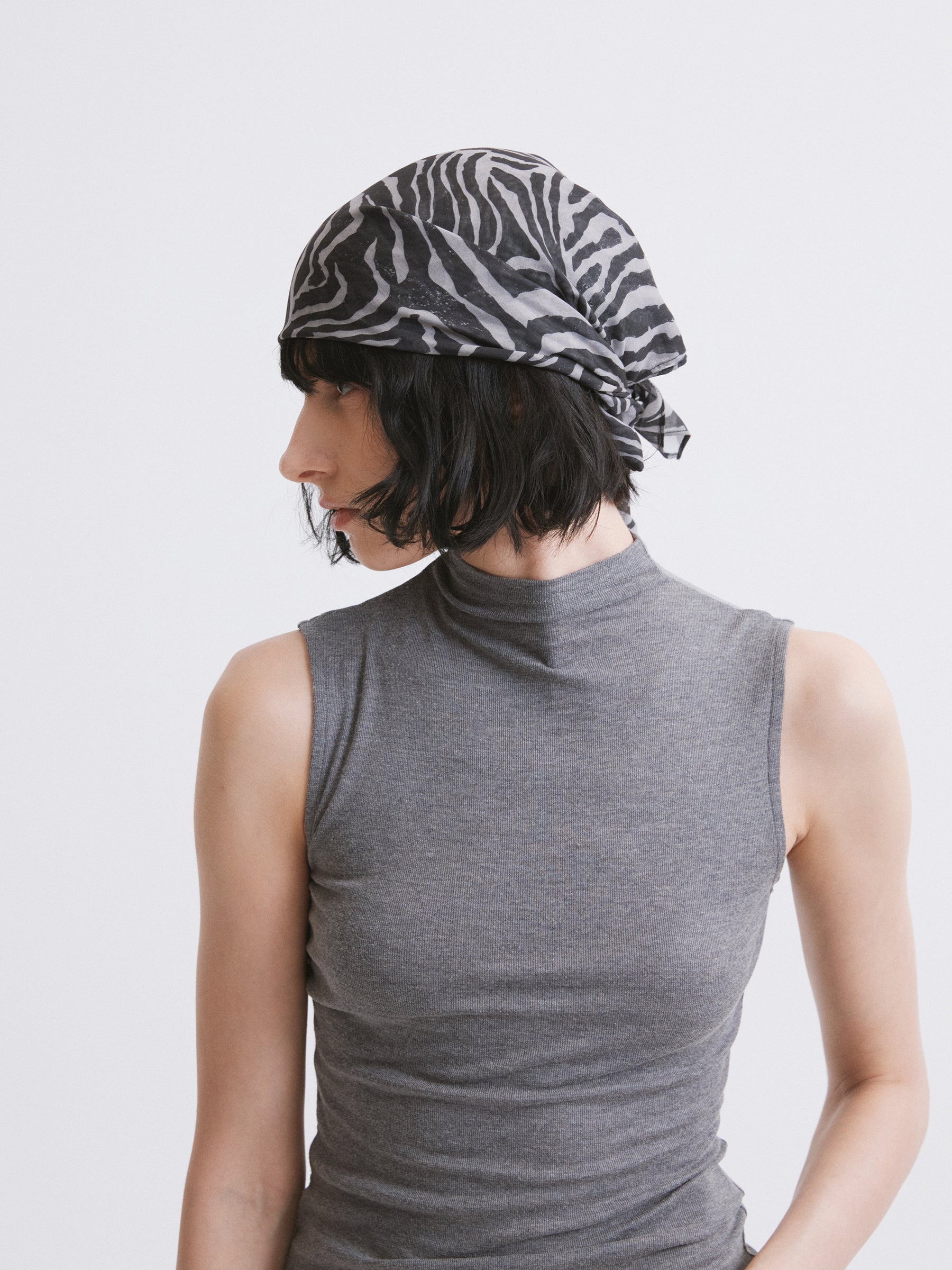 Textured Print Silk Scarf Gray