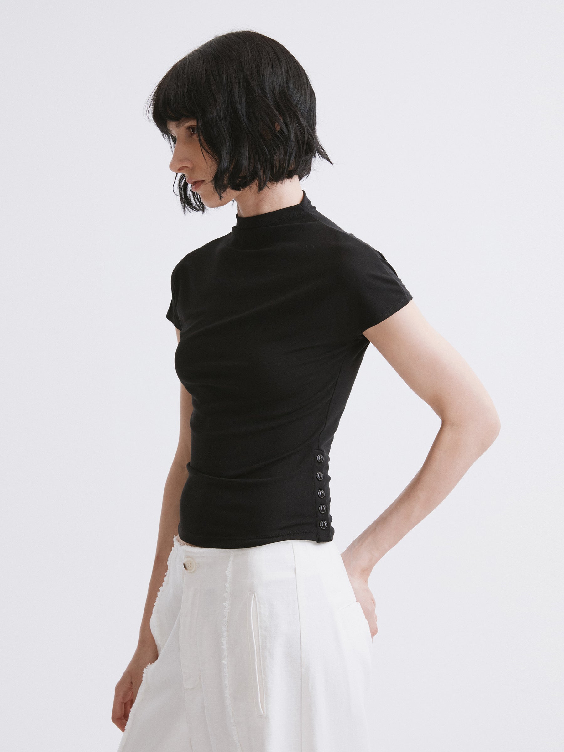 Mock Neck Slim Fit T-Shirt Black