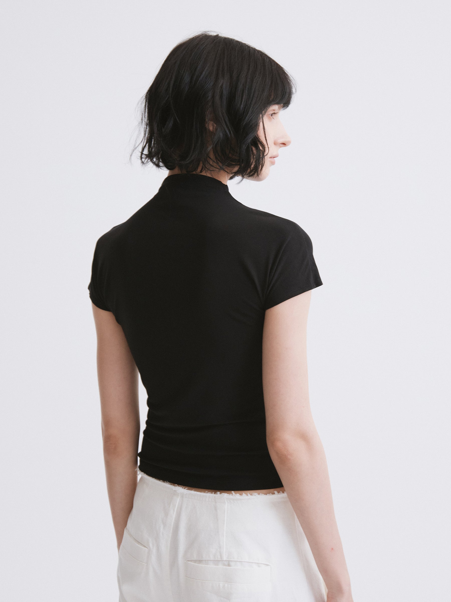 Mock Neck Slim Fit T-Shirt Black