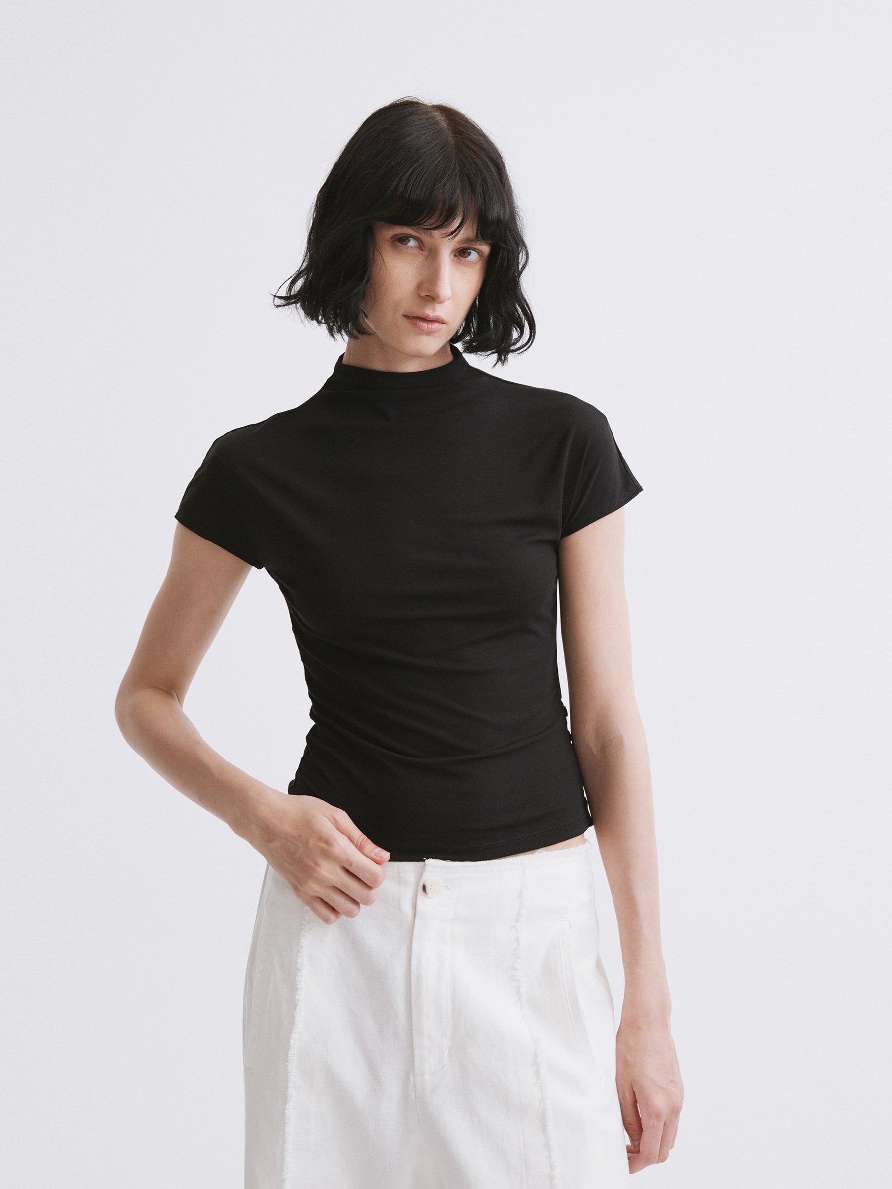 Mock Neck Slim Fit T-Shirt Black