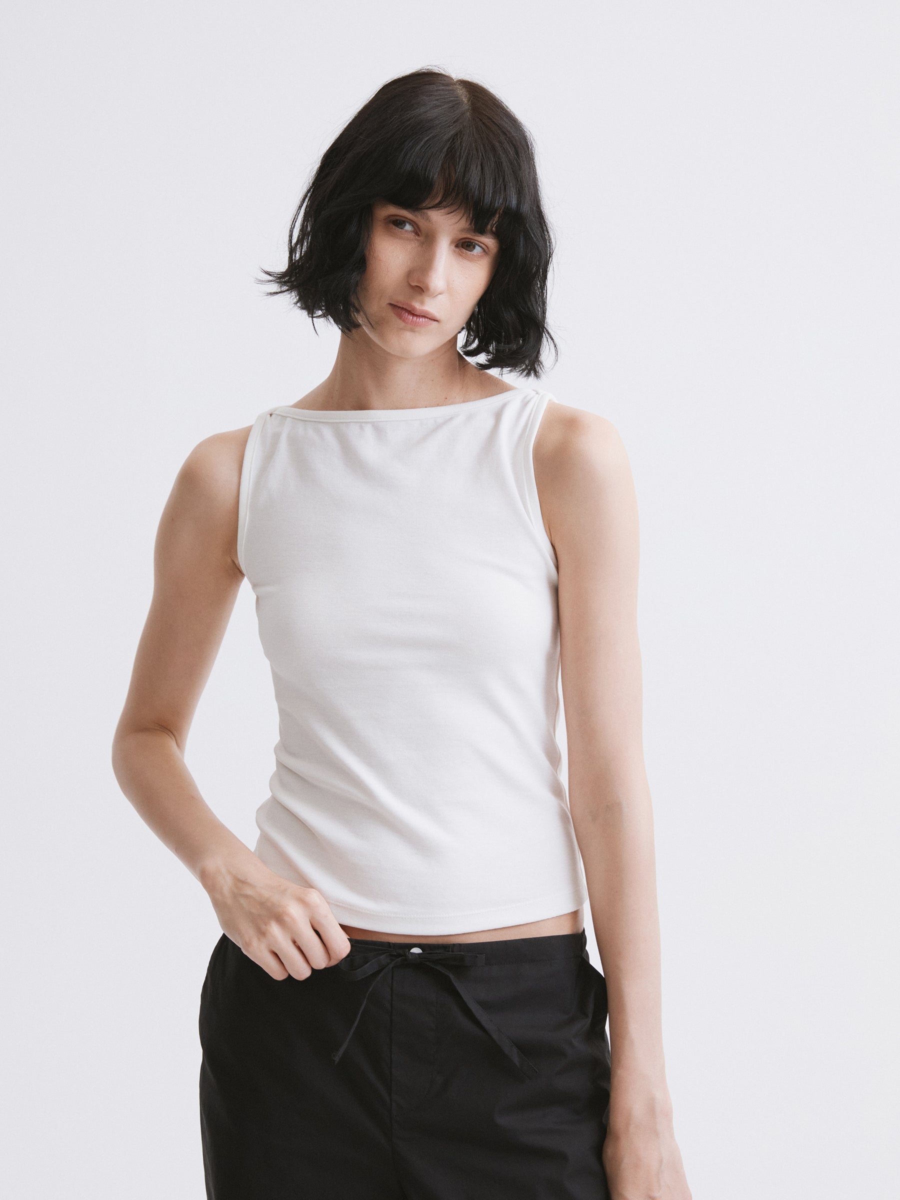 Off-Shoulder Fitted Tank Top White