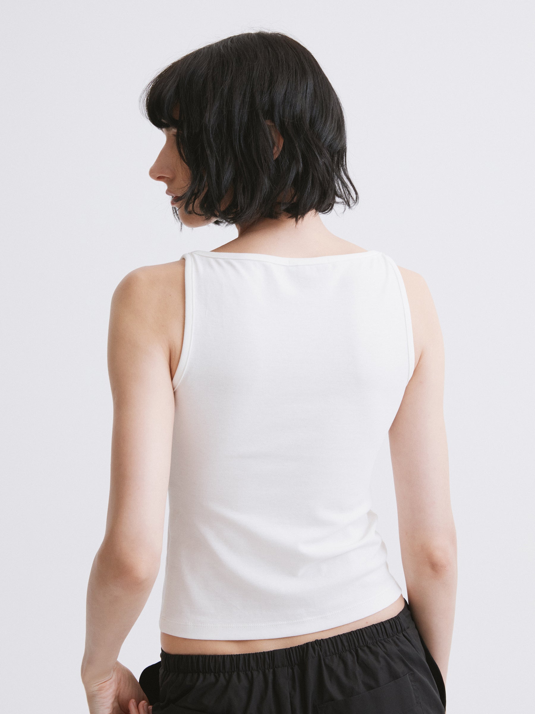Off-Shoulder Fitted Tank Top White
