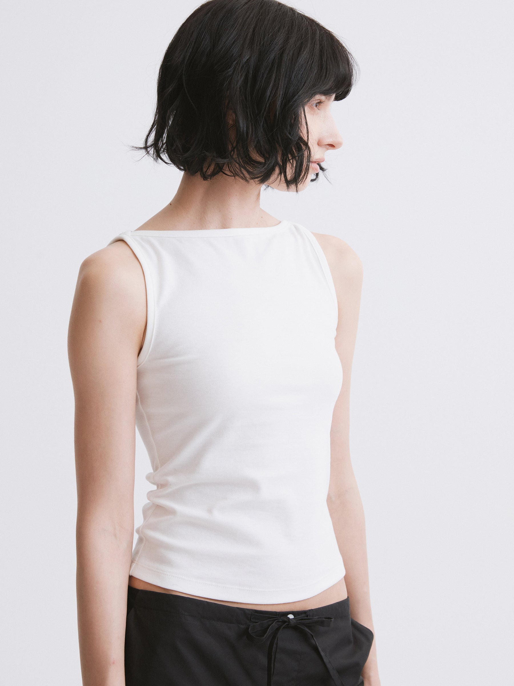 Off-Shoulder Fitted Tank Top White