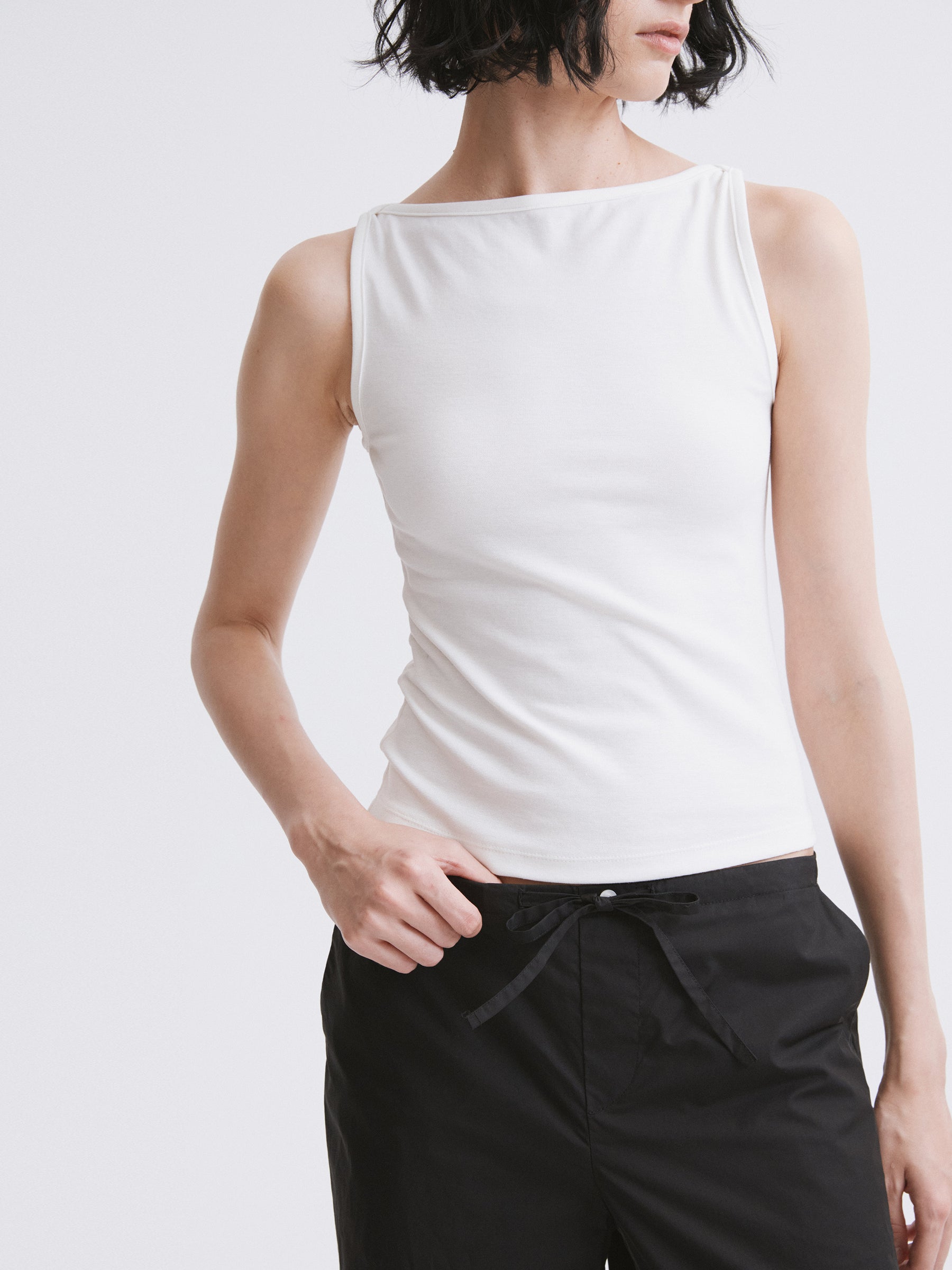 Off-Shoulder Fitted Tank Top White
