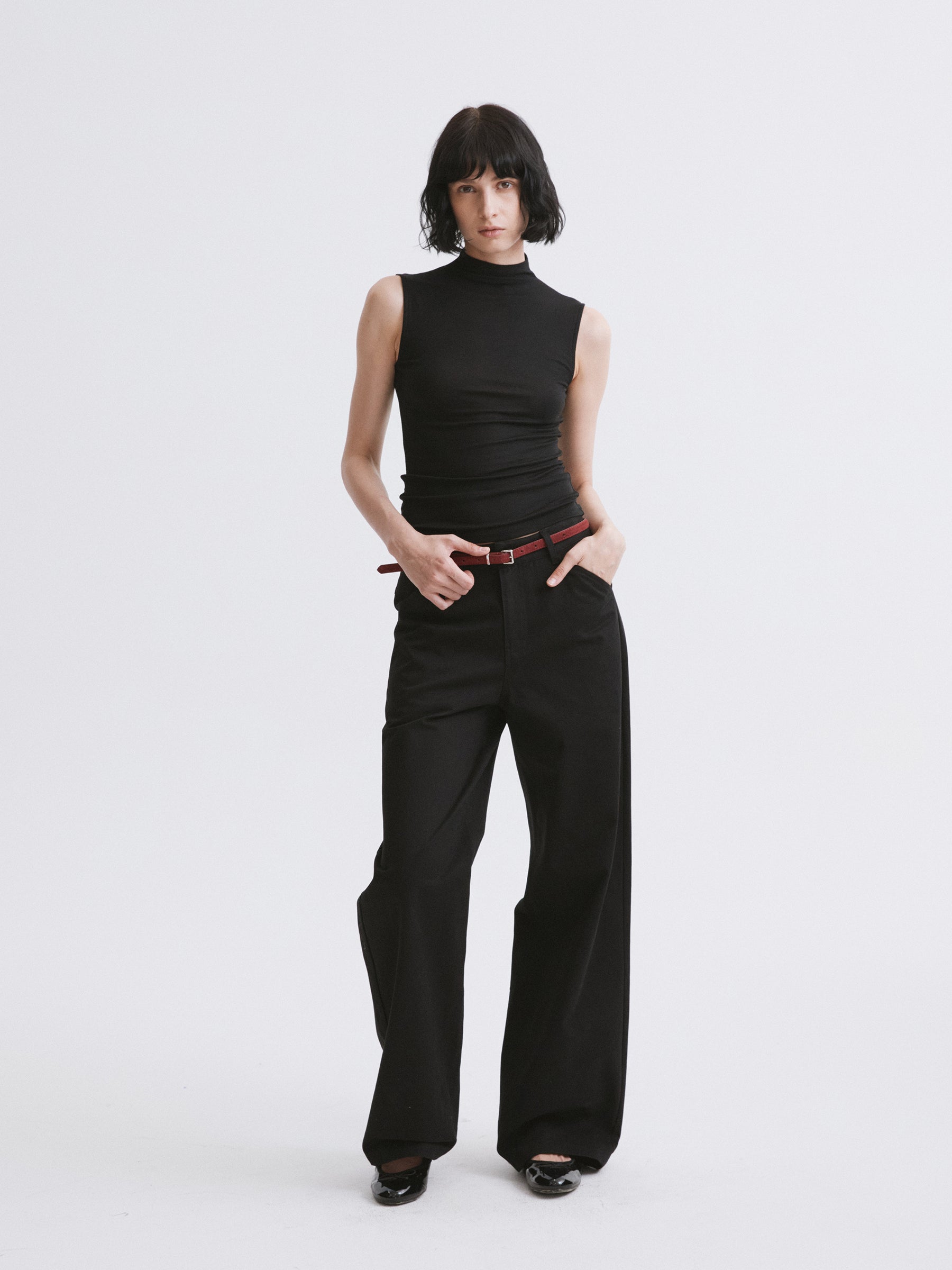 Mid-Low Rise Straight-Leg Basic Casual Pants Black