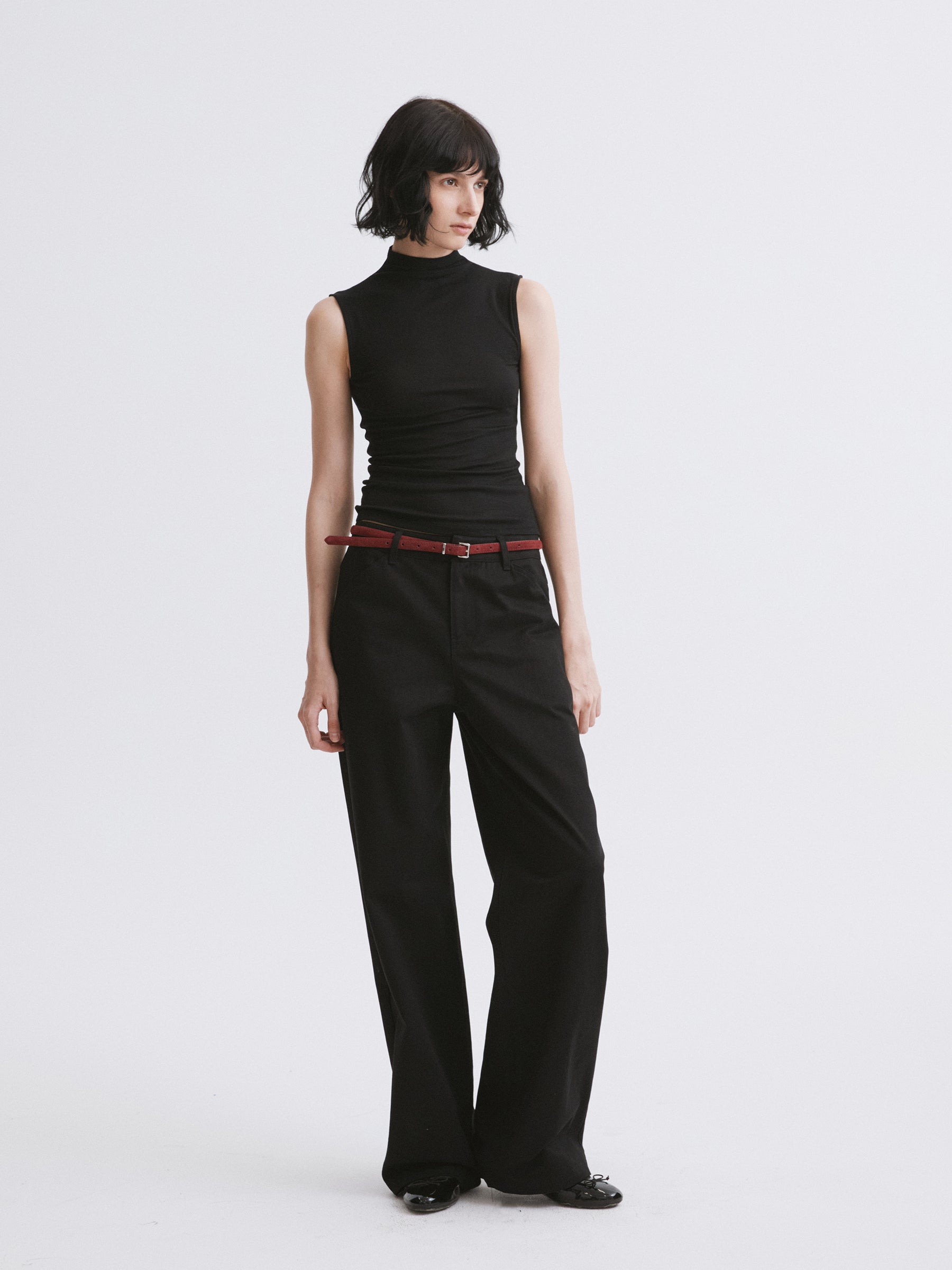 Mid-Low Rise Straight-Leg Basic Casual Pants Black