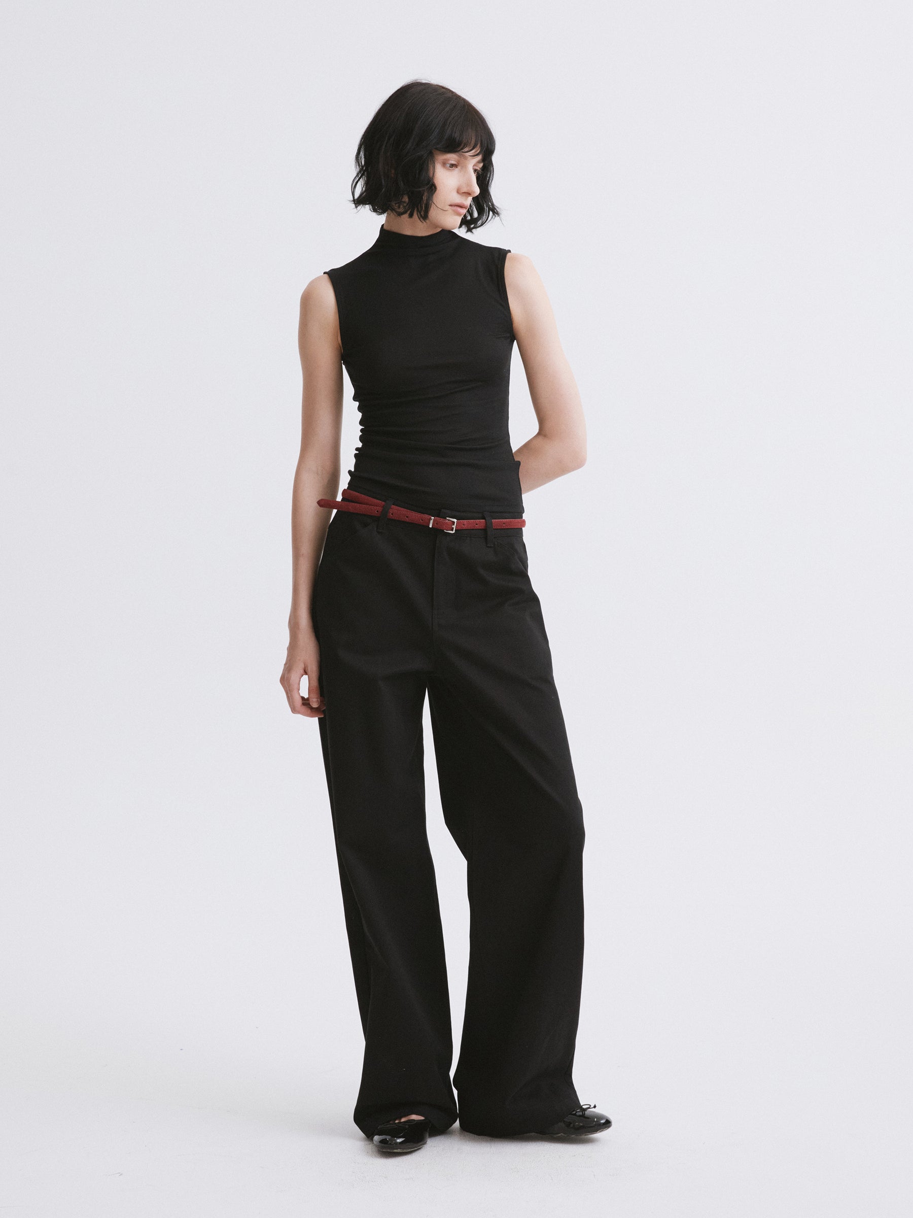 Mock Neck Knit Tank Top Black