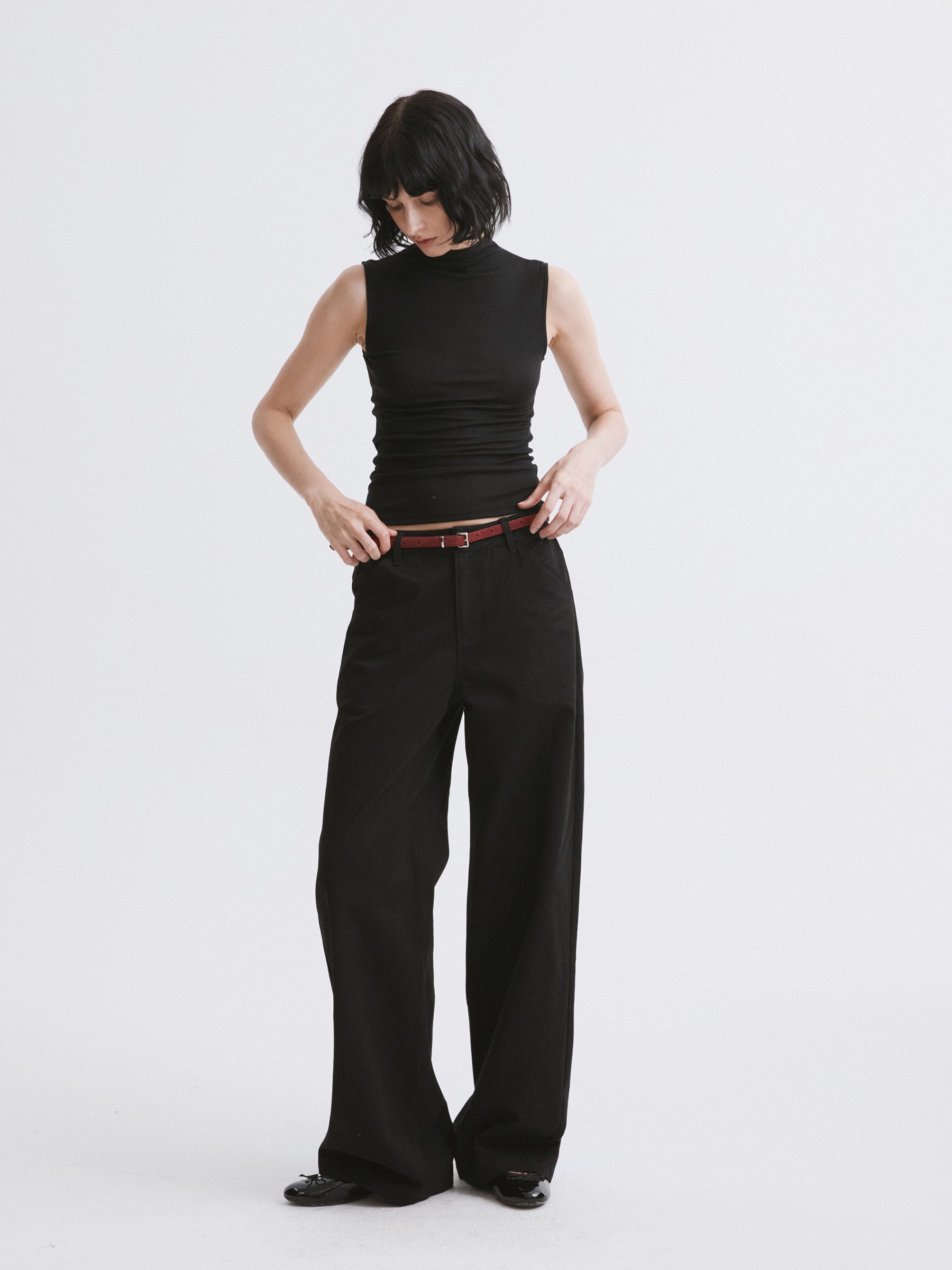 Mid-Low Rise Straight-Leg Basic Casual Pants Black
