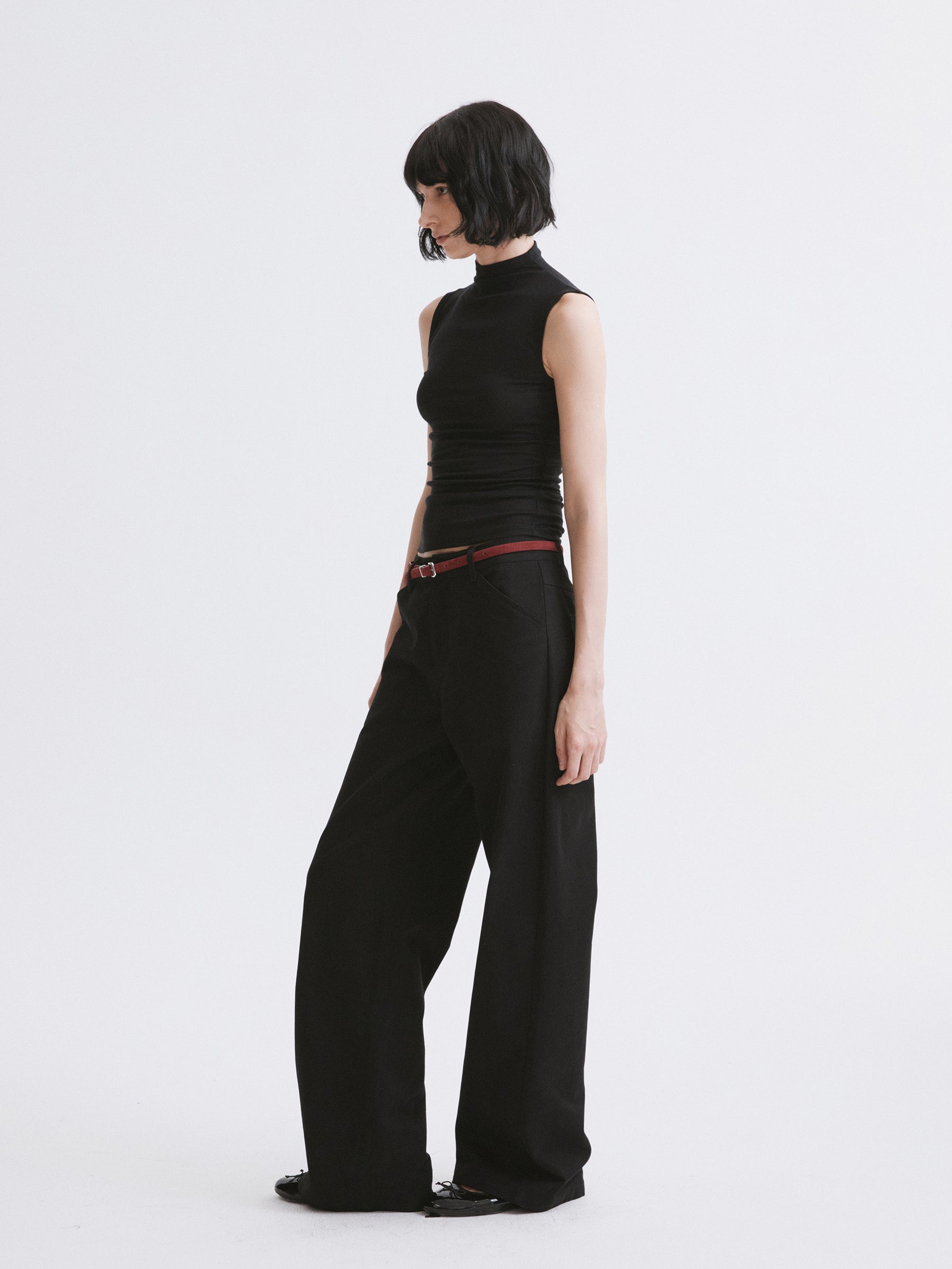 Mock Neck Knit Tank Top Black