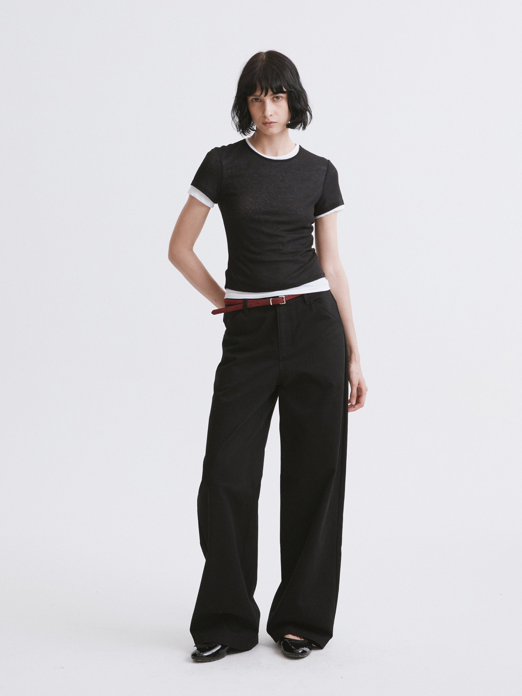 Lightweight Mock Two-Piece Color-Block T-Shirt Black