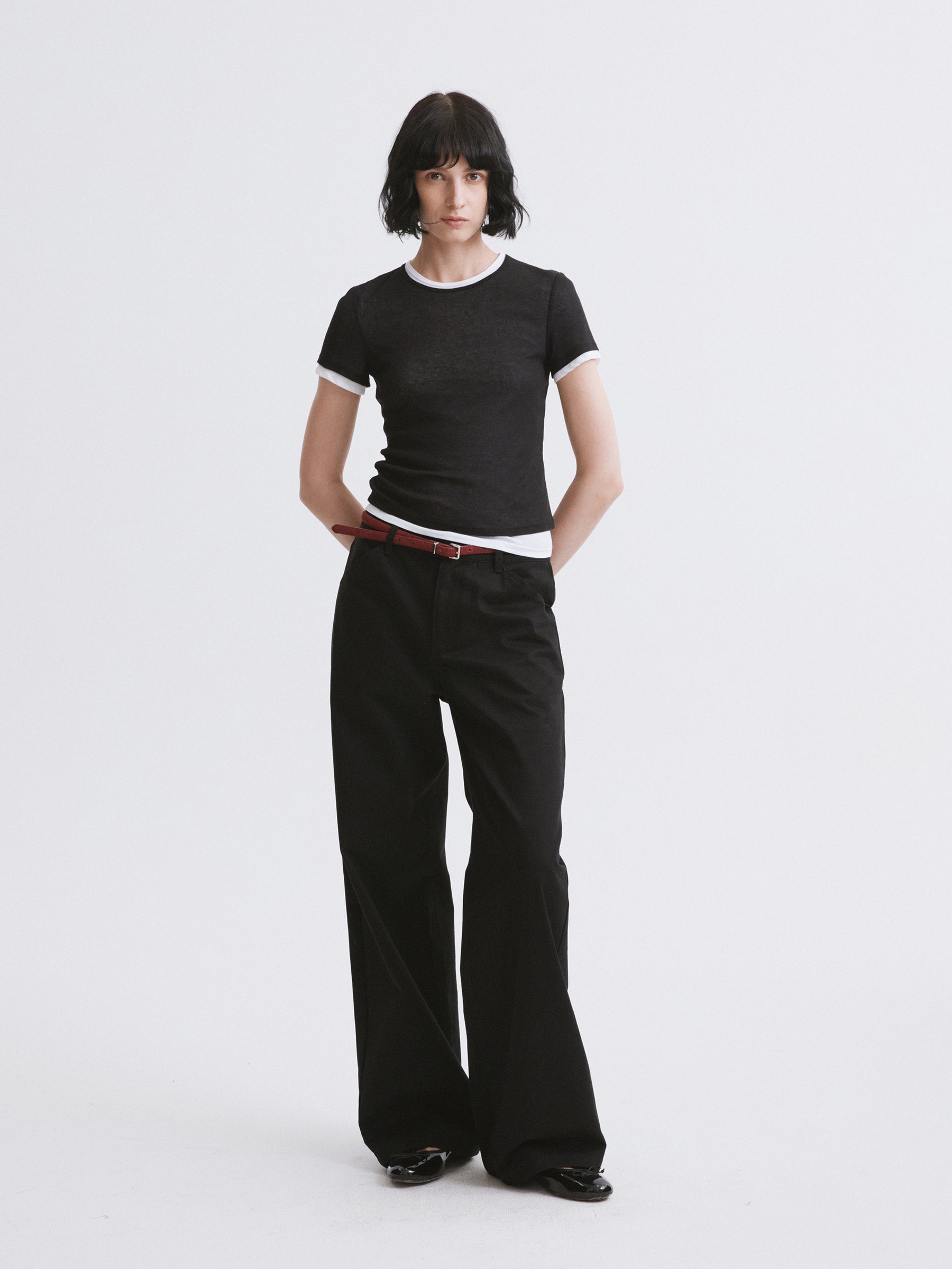 Mid-Low Rise Straight-Leg Basic Casual Pants Black