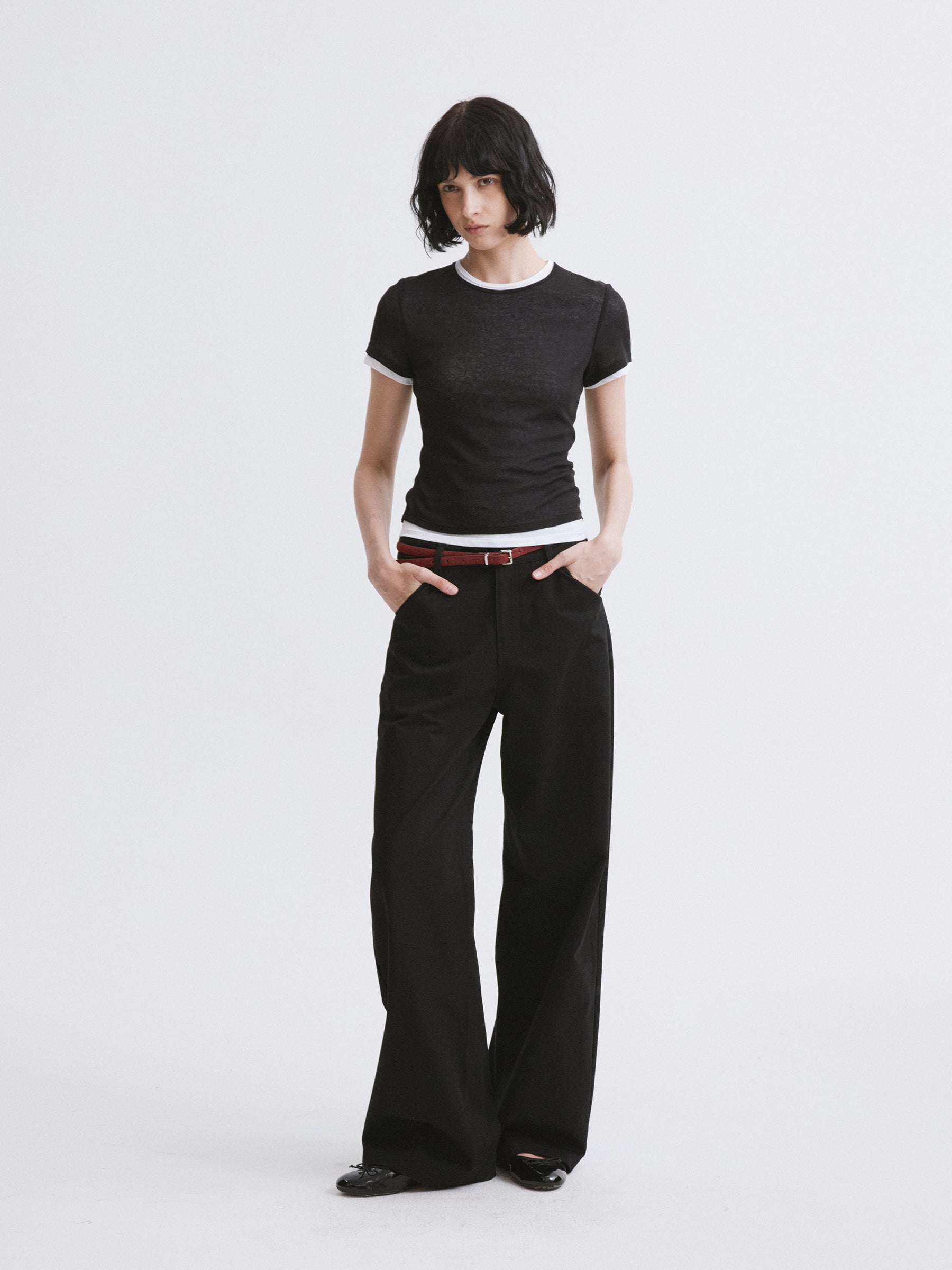 Lightweight Mock Two-Piece Color-Block T-Shirt Black