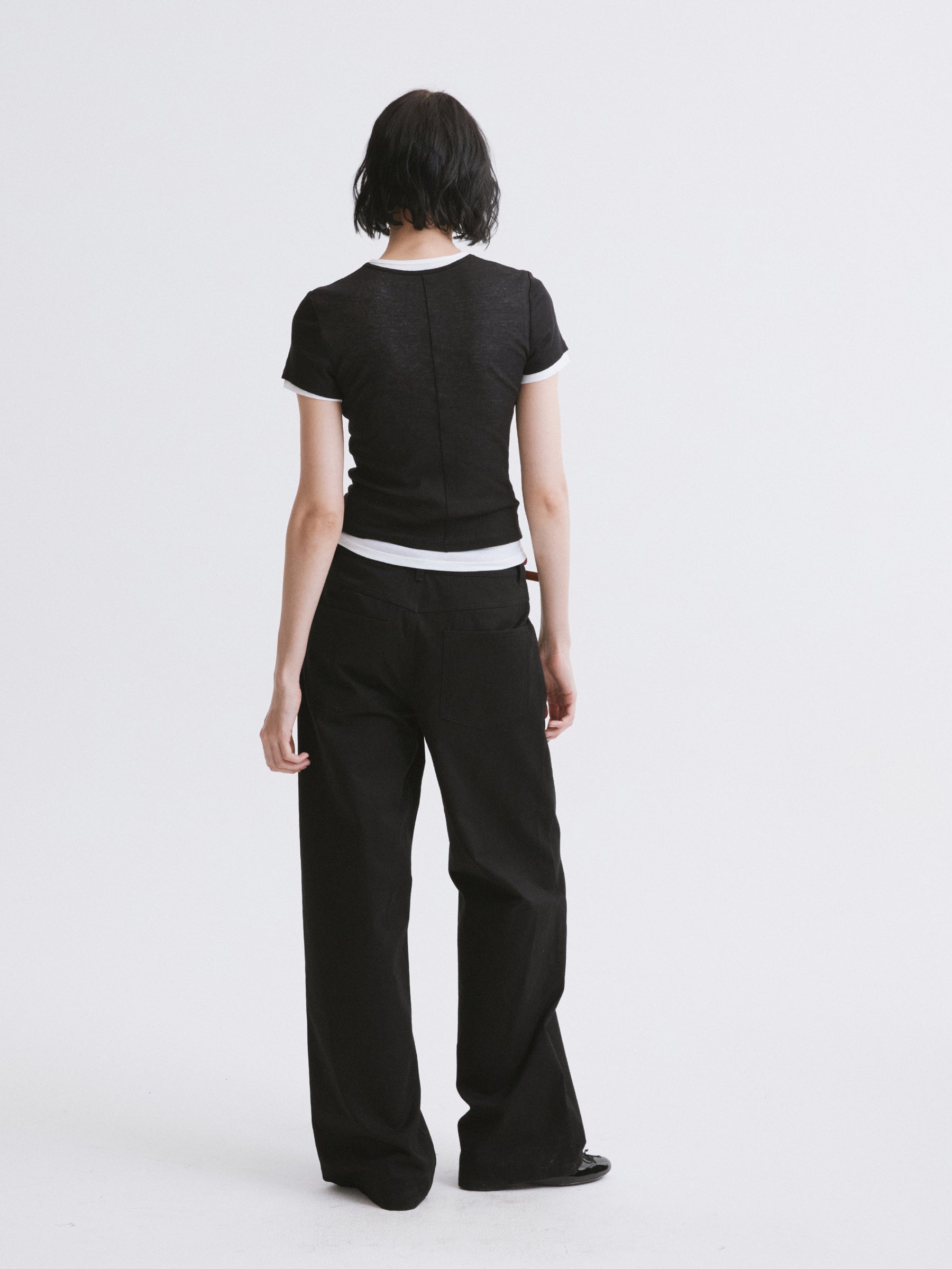 Mid-Low Rise Straight-Leg Basic Casual Pants Black