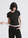 Lightweight Mock Two-Piece Color-Block T-Shirt Black