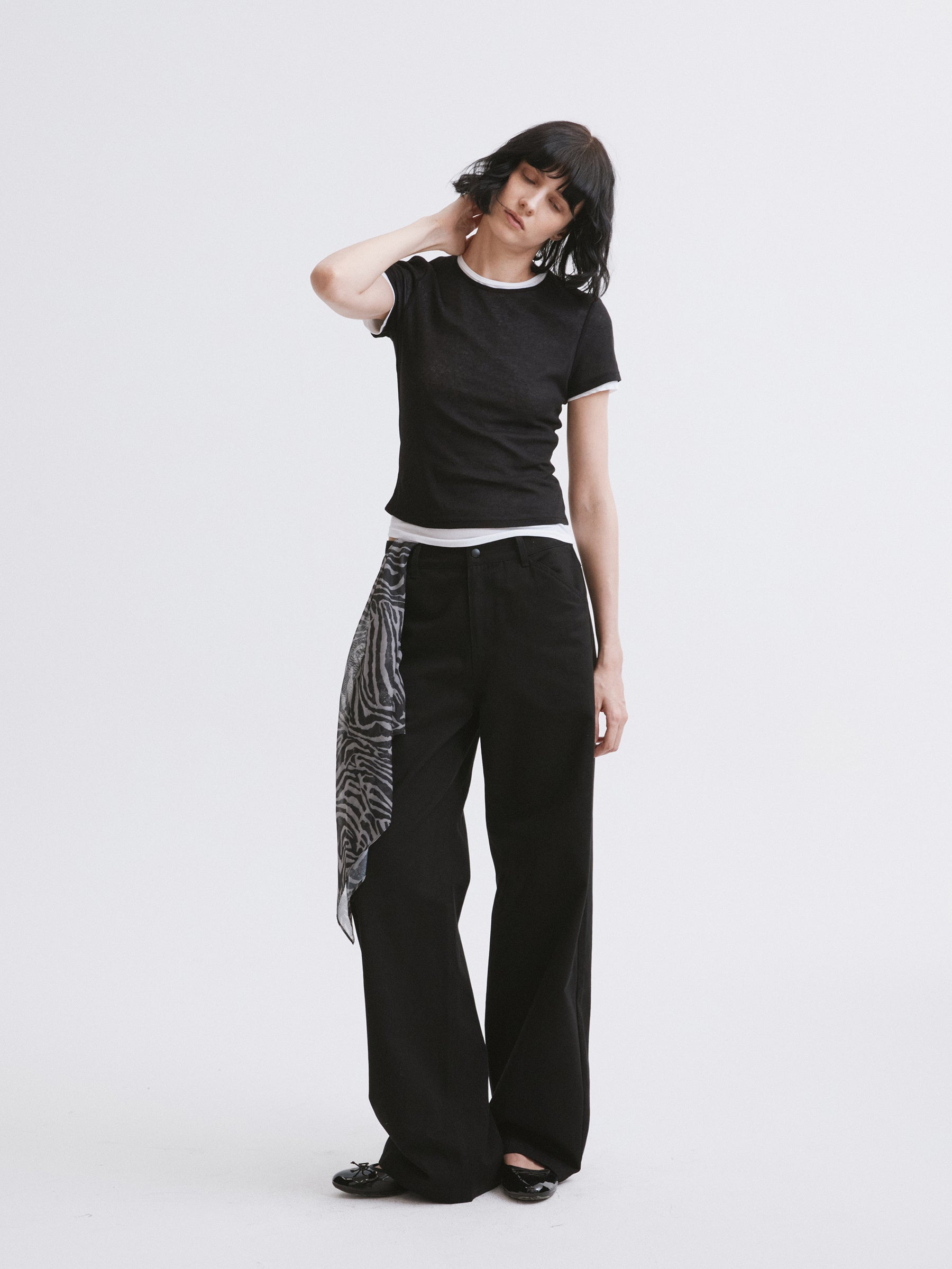 Mid-Low Rise Straight-Leg Basic Casual Pants Black
