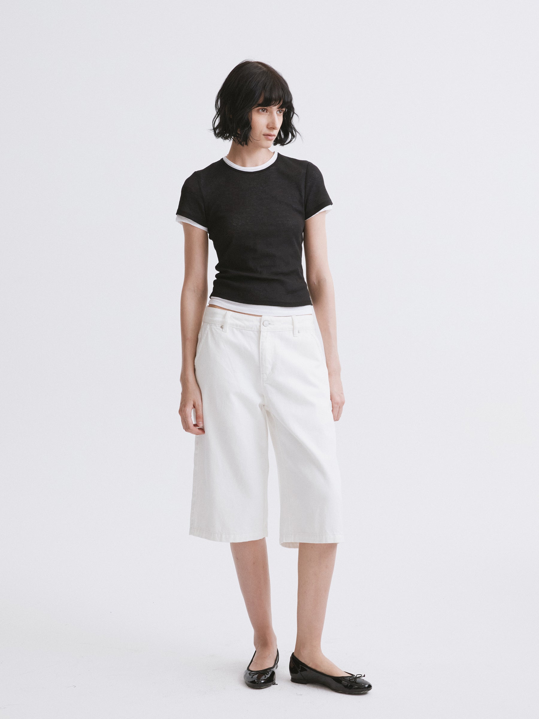 Lightweight Mock Two-Piece Color-Block T-Shirt Black
