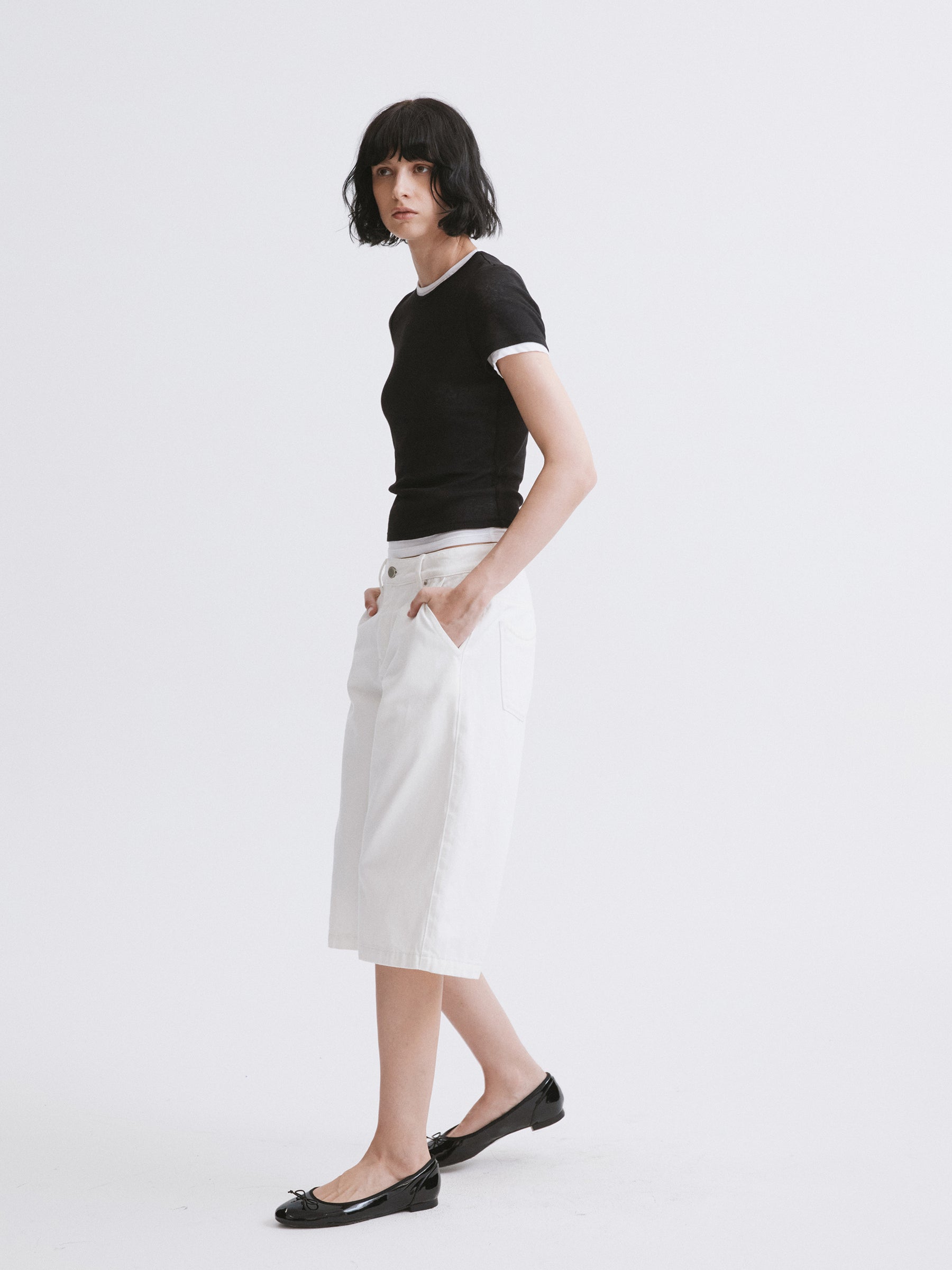Lightweight Mock Two-Piece Color-Block T-Shirt Black
