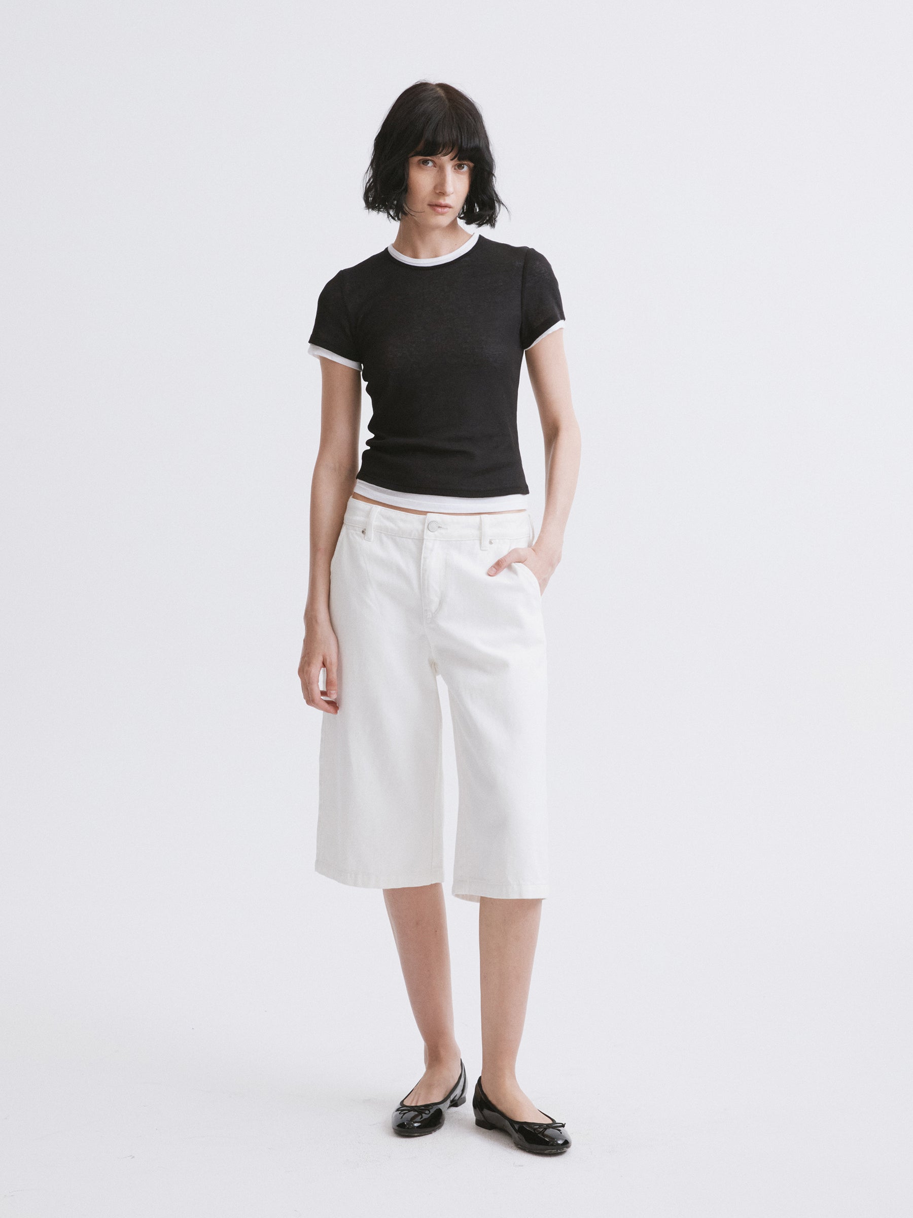 Low-Rise White Denim Bermuda Shorts White