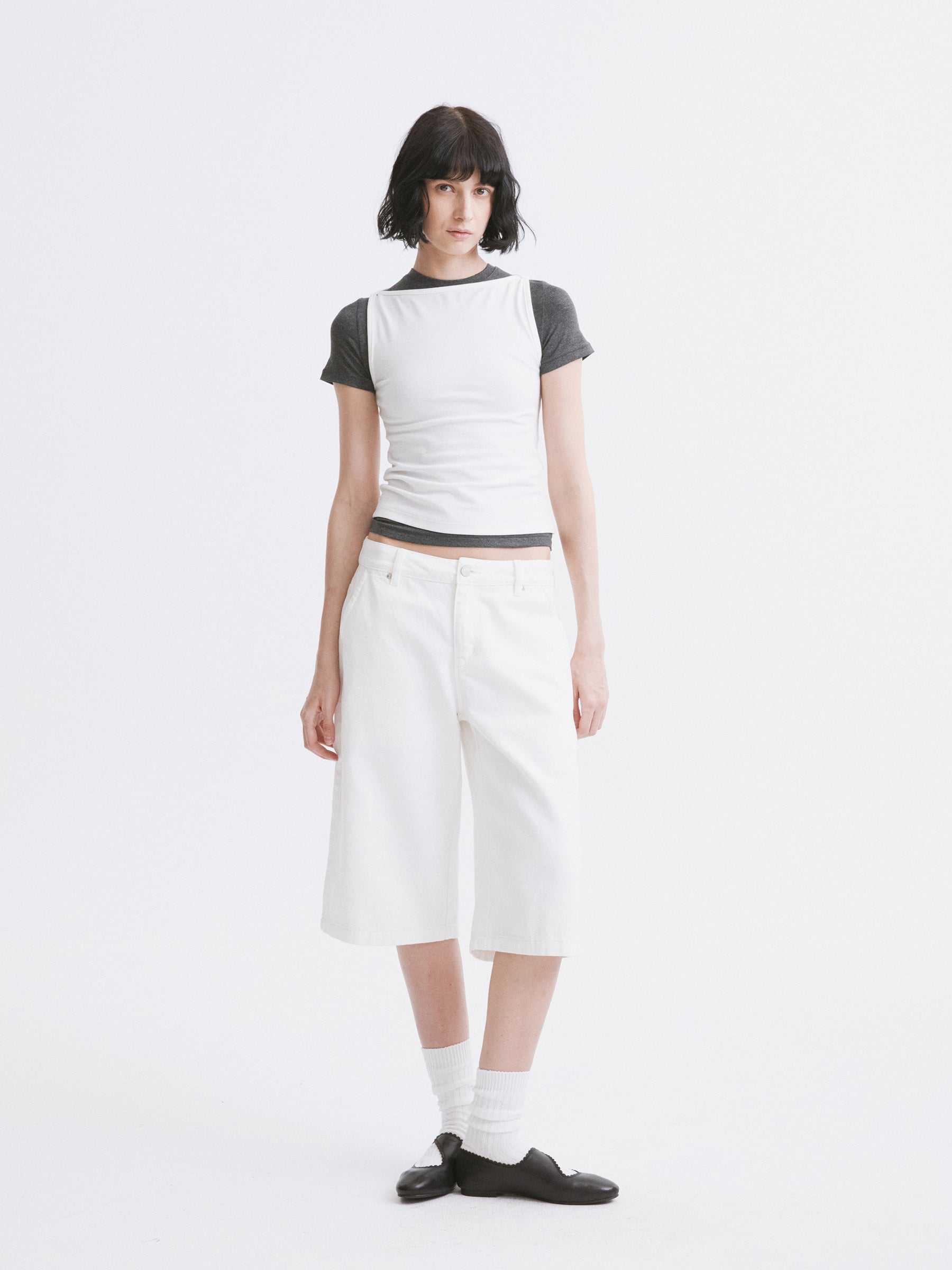 Low-Rise White Denim Bermuda Shorts White